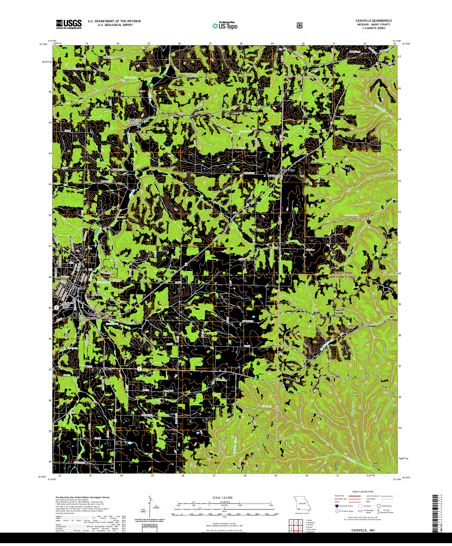 USGS US TOPO 7.5-MINUTE MAP FOR CASSVILLE, MO 2021