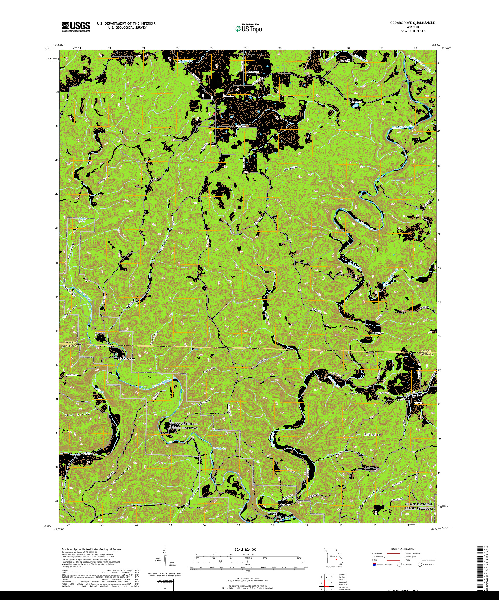 USGS US TOPO 7.5-MINUTE MAP FOR CEDARGROVE, MO 2021