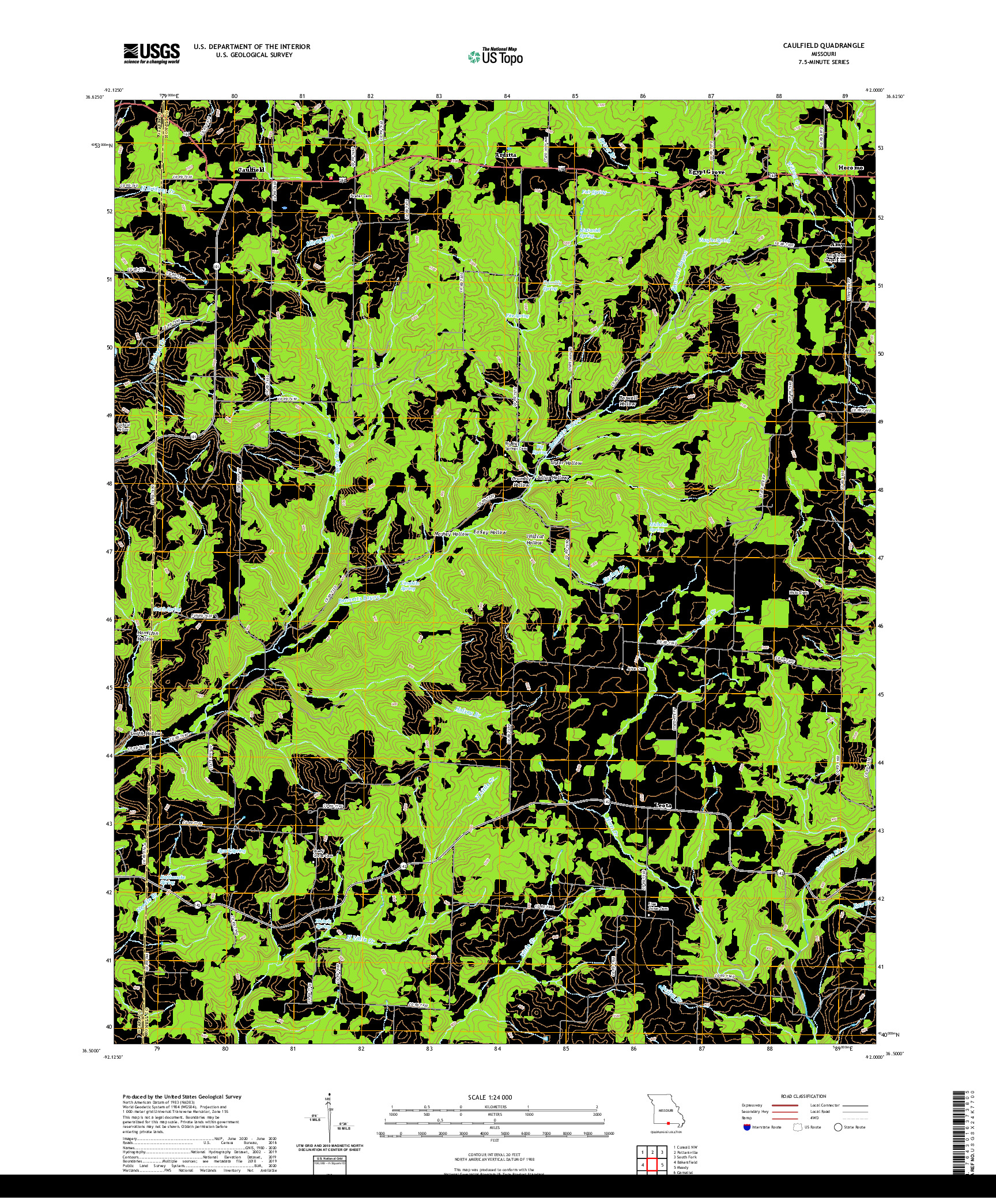 USGS US TOPO 7.5-MINUTE MAP FOR CAULFIELD, MO 2021