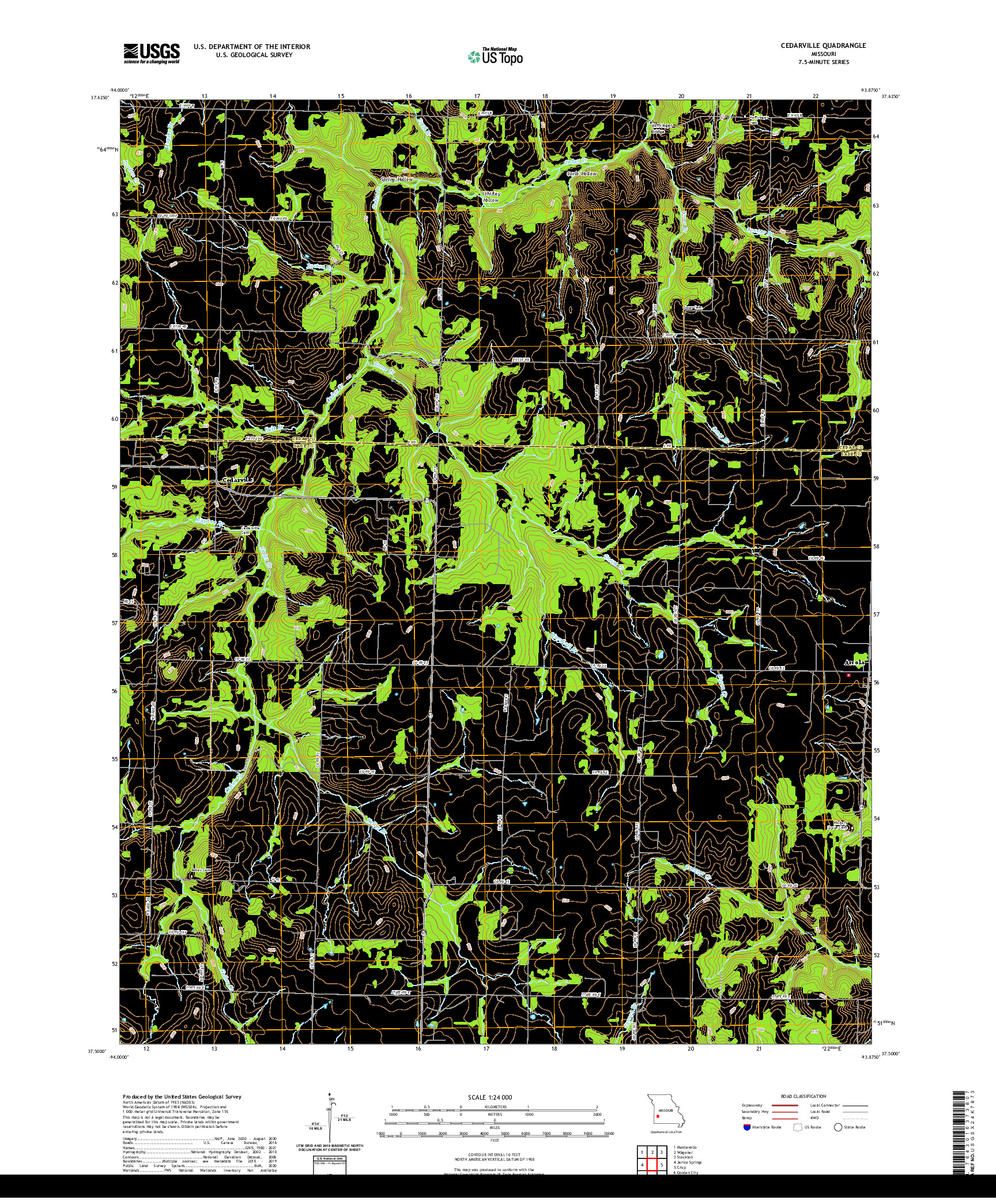 USGS US TOPO 7.5-MINUTE MAP FOR CEDARVILLE, MO 2021