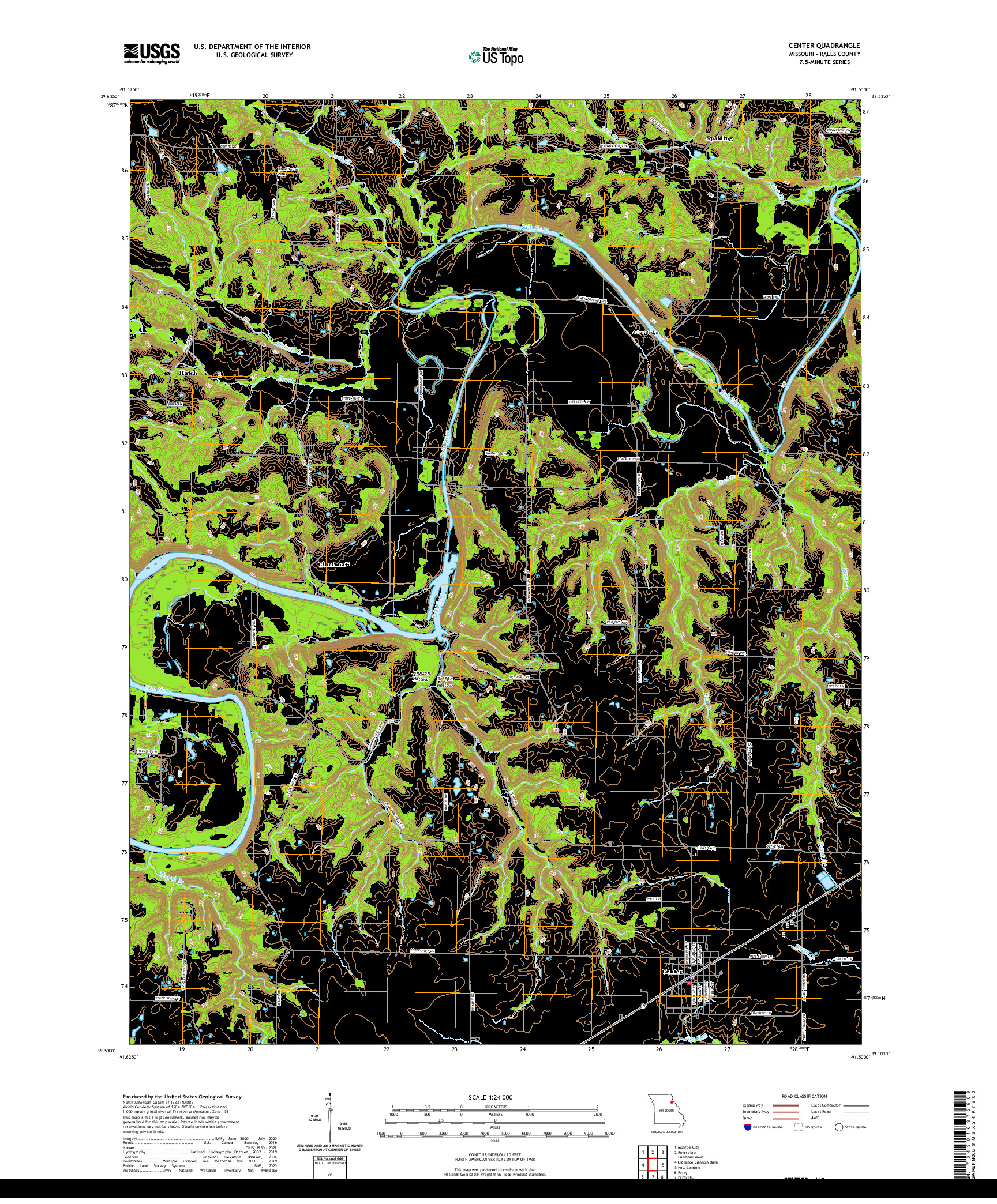 USGS US TOPO 7.5-MINUTE MAP FOR CENTER, MO 2021