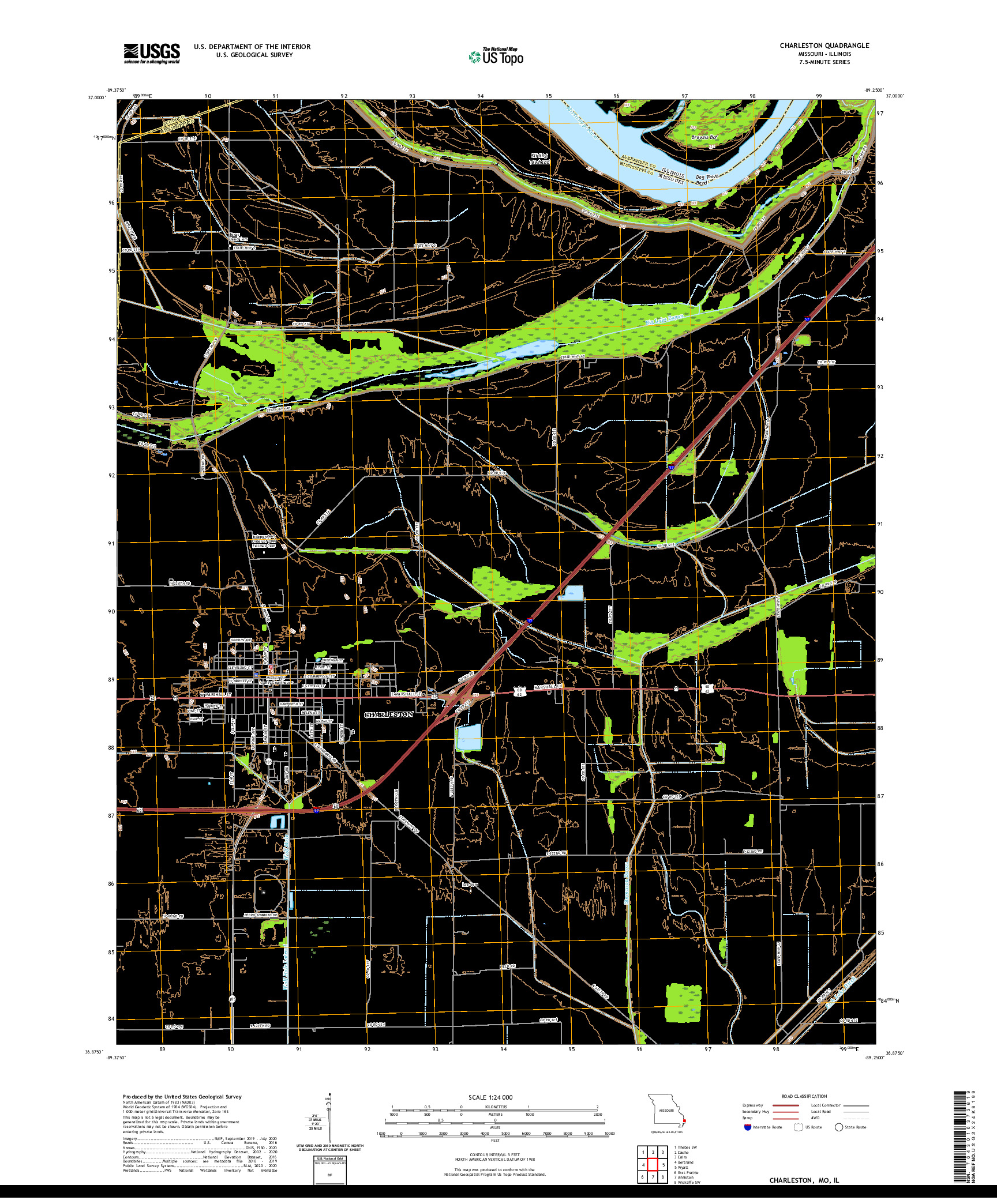 USGS US TOPO 7.5-MINUTE MAP FOR CHARLESTON, MO,IL 2021