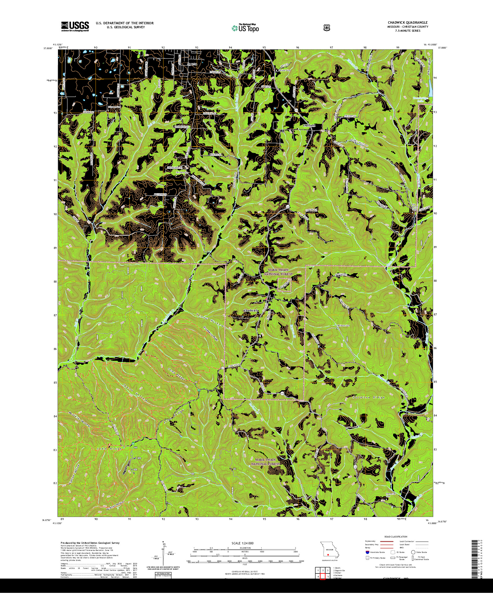 USGS US TOPO 7.5-MINUTE MAP FOR CHADWICK, MO 2021