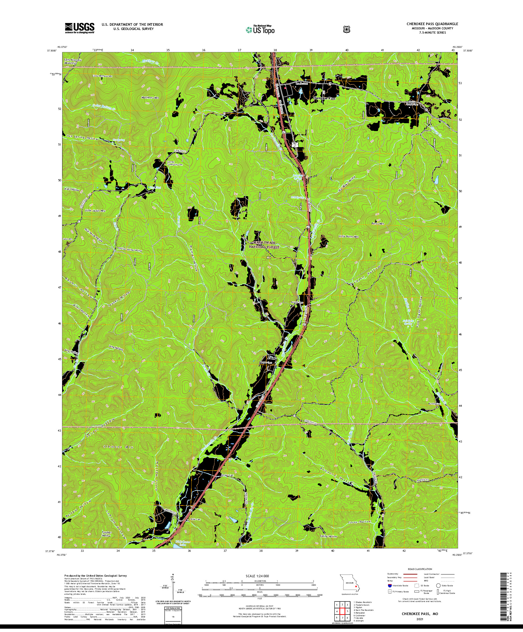 USGS US TOPO 7.5-MINUTE MAP FOR CHEROKEE PASS, MO 2021