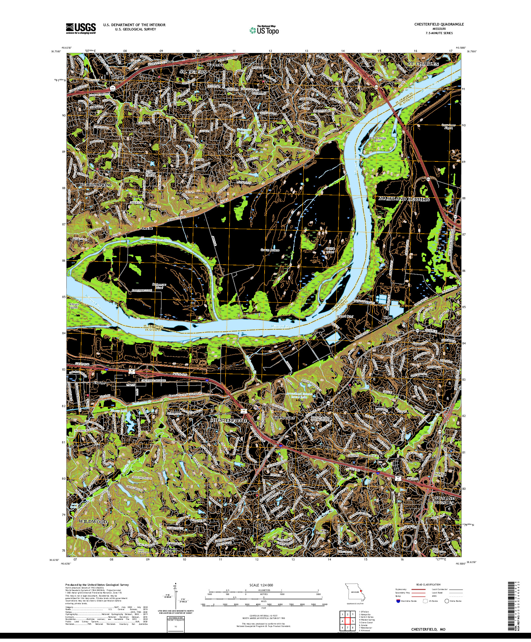 USGS US TOPO 7.5-MINUTE MAP FOR CHESTERFIELD, MO 2021