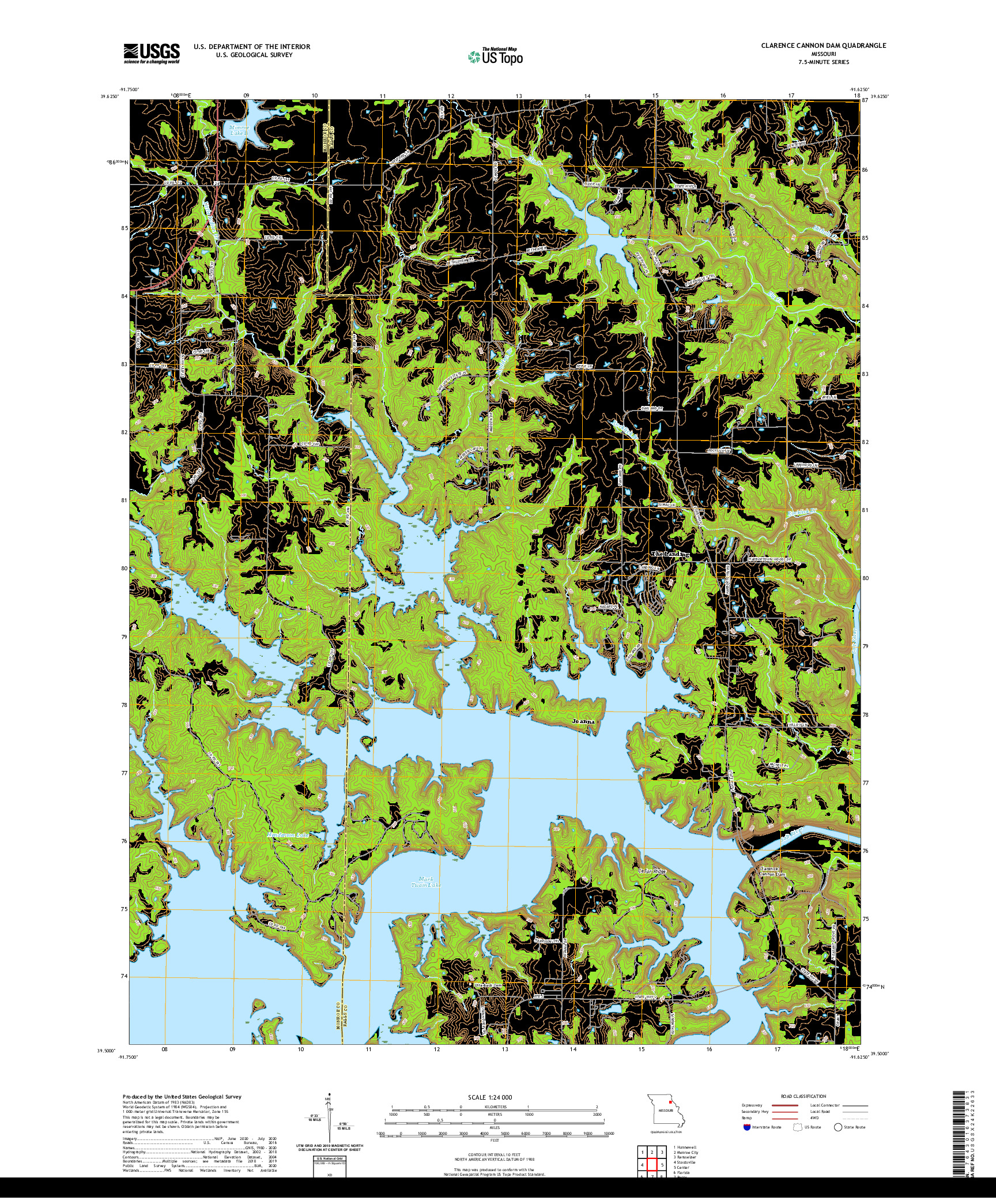 USGS US TOPO 7.5-MINUTE MAP FOR CLARENCE CANNON DAM, MO 2021