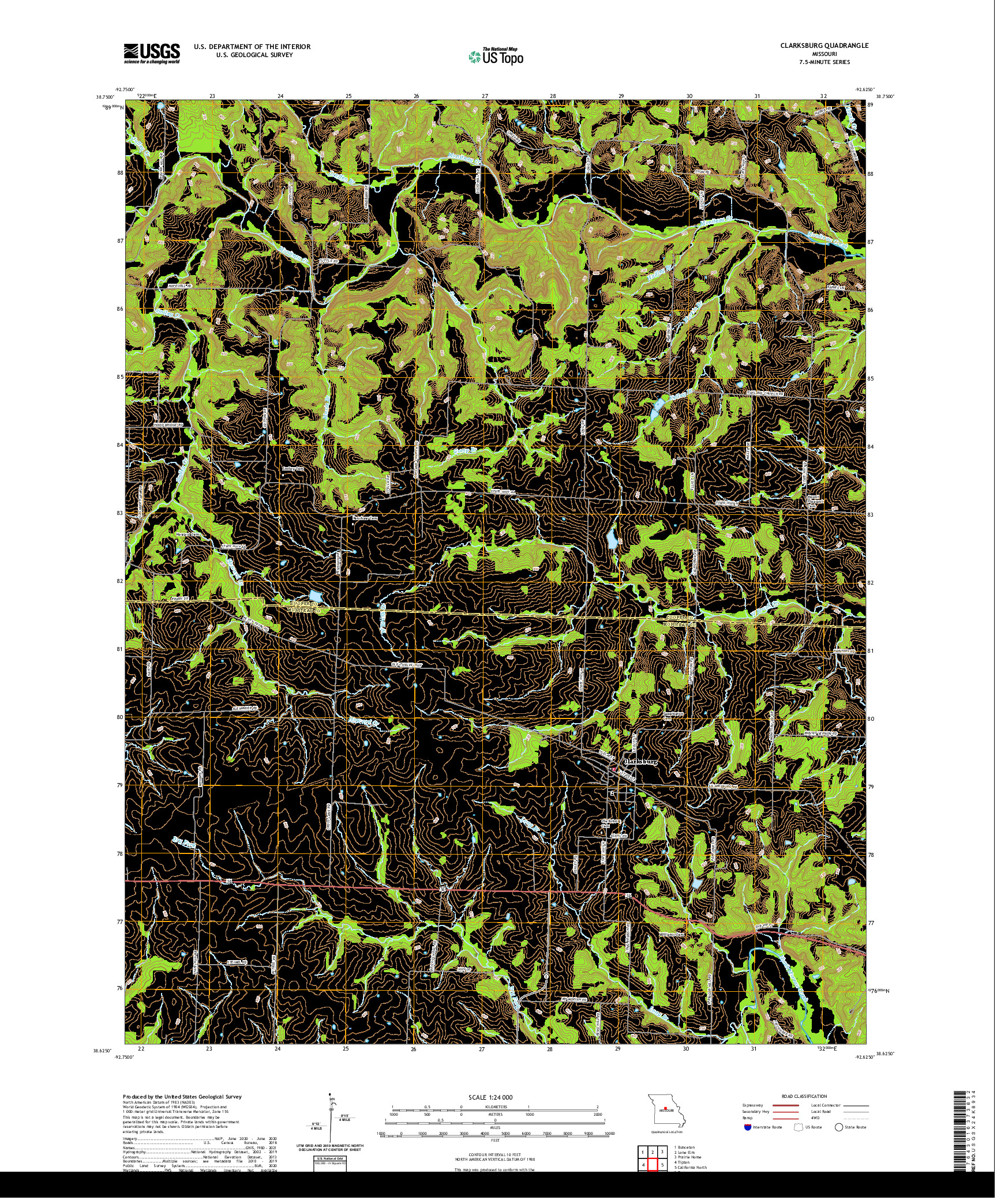 USGS US TOPO 7.5-MINUTE MAP FOR CLARKSBURG, MO 2021