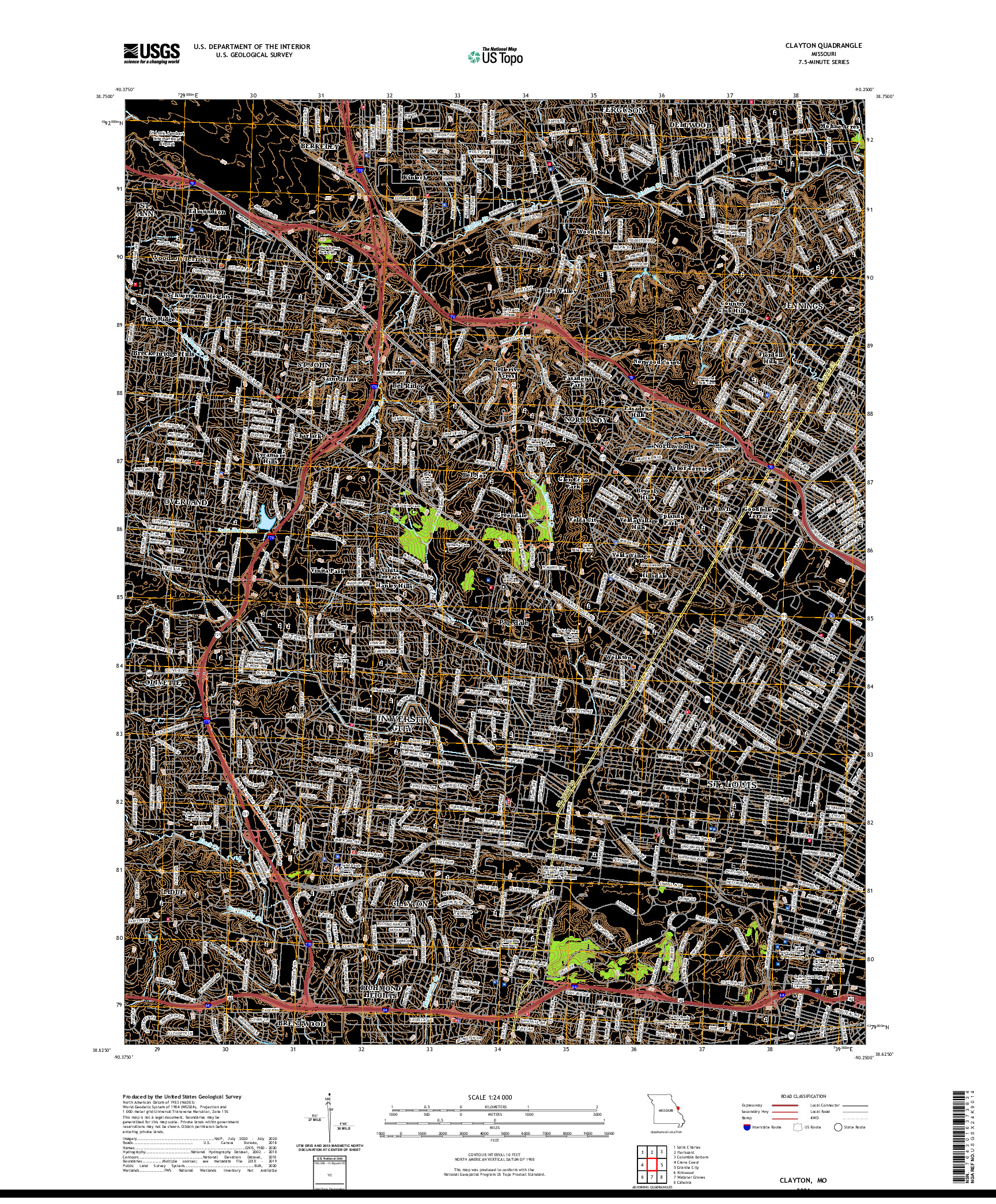 USGS US TOPO 7.5-MINUTE MAP FOR CLAYTON, MO 2021