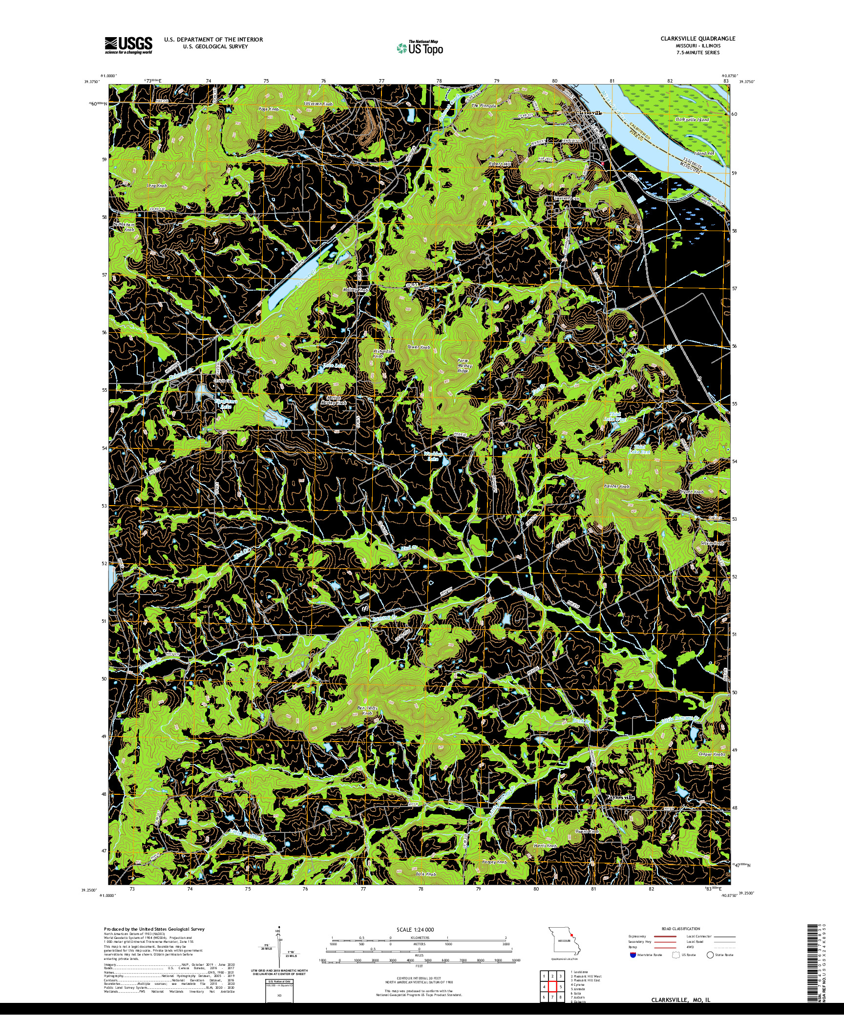USGS US TOPO 7.5-MINUTE MAP FOR CLARKSVILLE, MO,IL 2021