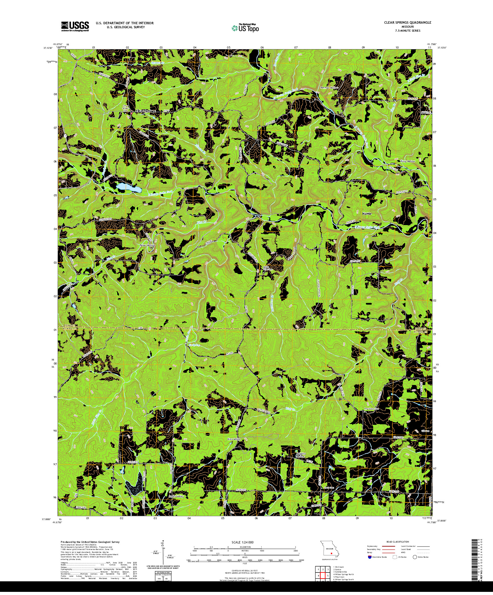 USGS US TOPO 7.5-MINUTE MAP FOR CLEAR SPRINGS, MO 2021