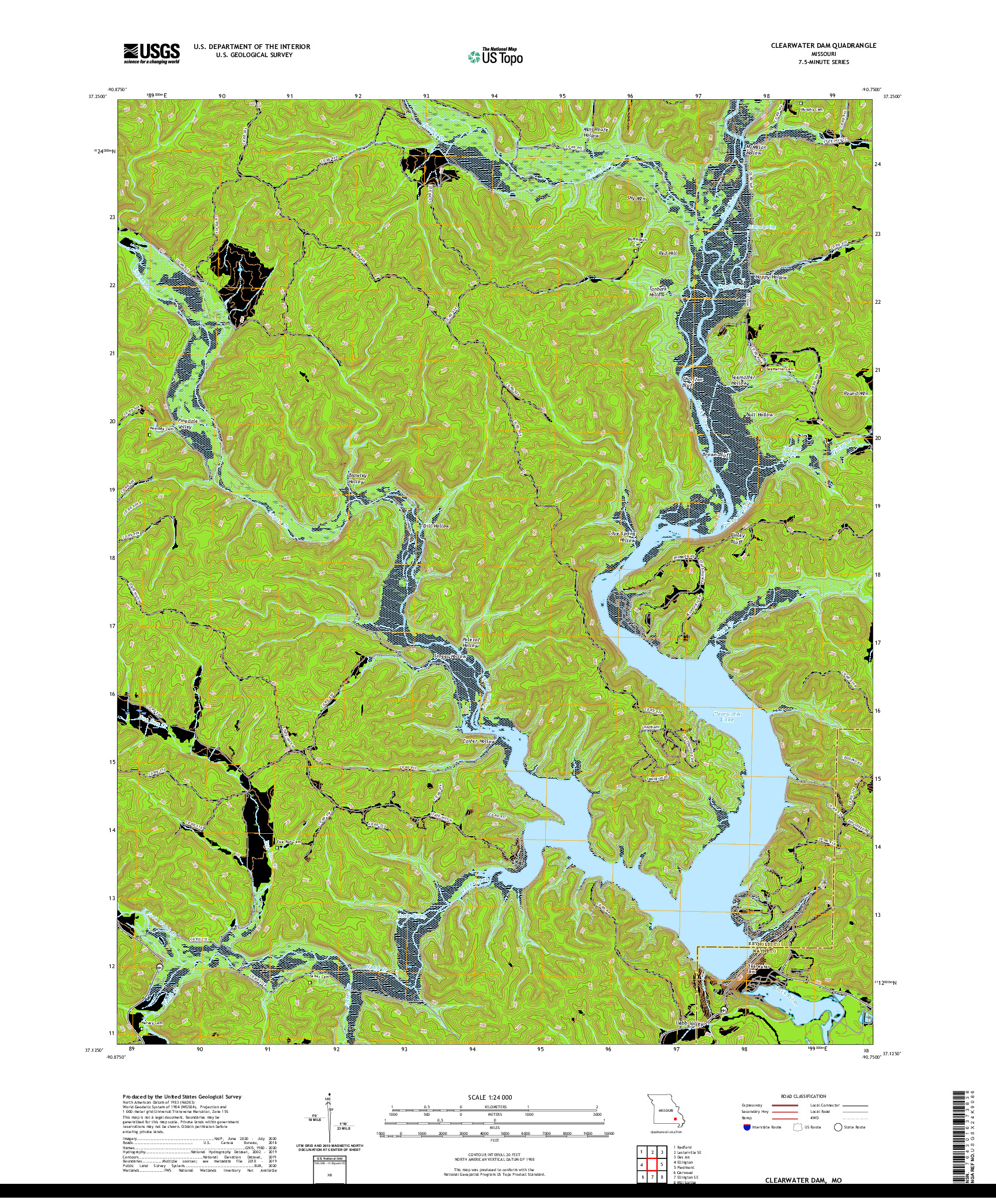 USGS US TOPO 7.5-MINUTE MAP FOR CLEARWATER DAM, MO 2021