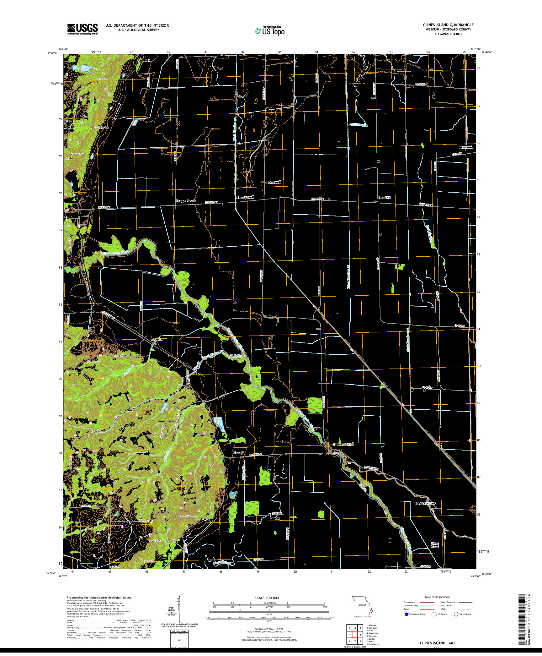 USGS US TOPO 7.5-MINUTE MAP FOR CLINES ISLAND, MO 2021