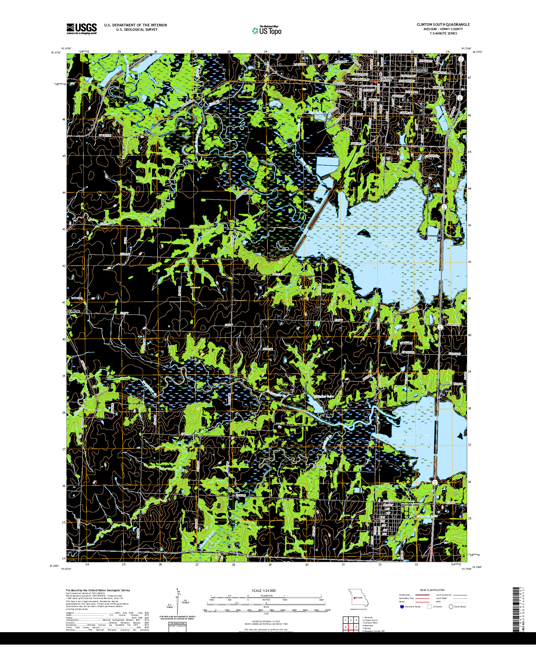 USGS US TOPO 7.5-MINUTE MAP FOR CLINTON SOUTH, MO 2021