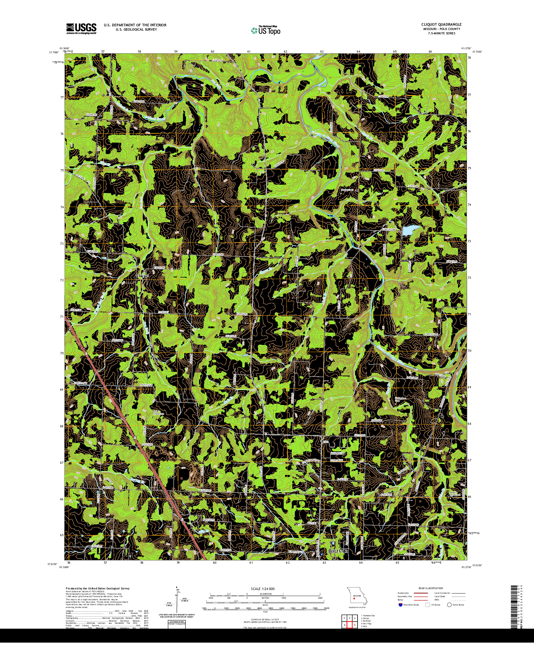 USGS US TOPO 7.5-MINUTE MAP FOR CLIQUOT, MO 2021