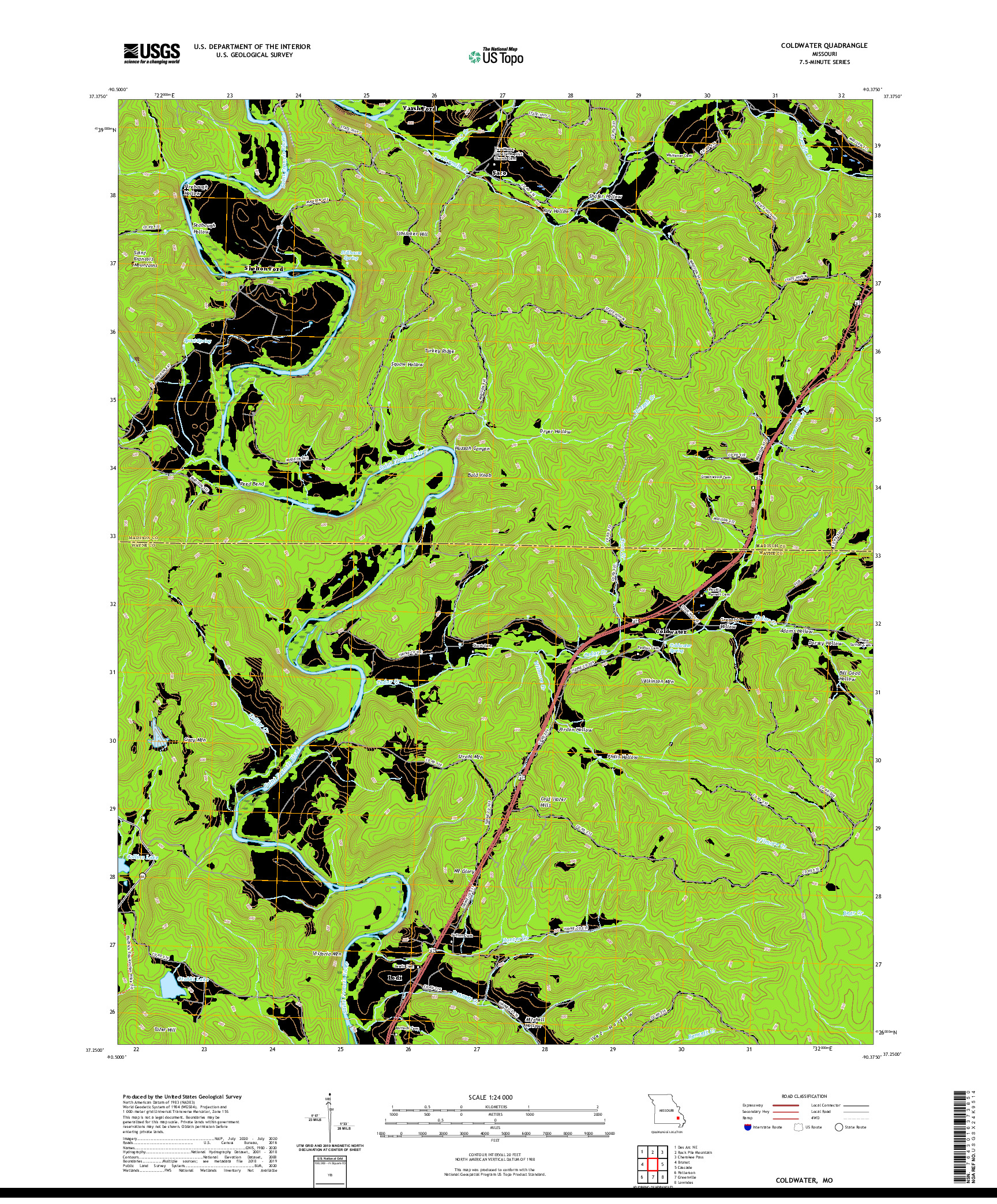 USGS US TOPO 7.5-MINUTE MAP FOR COLDWATER, MO 2021