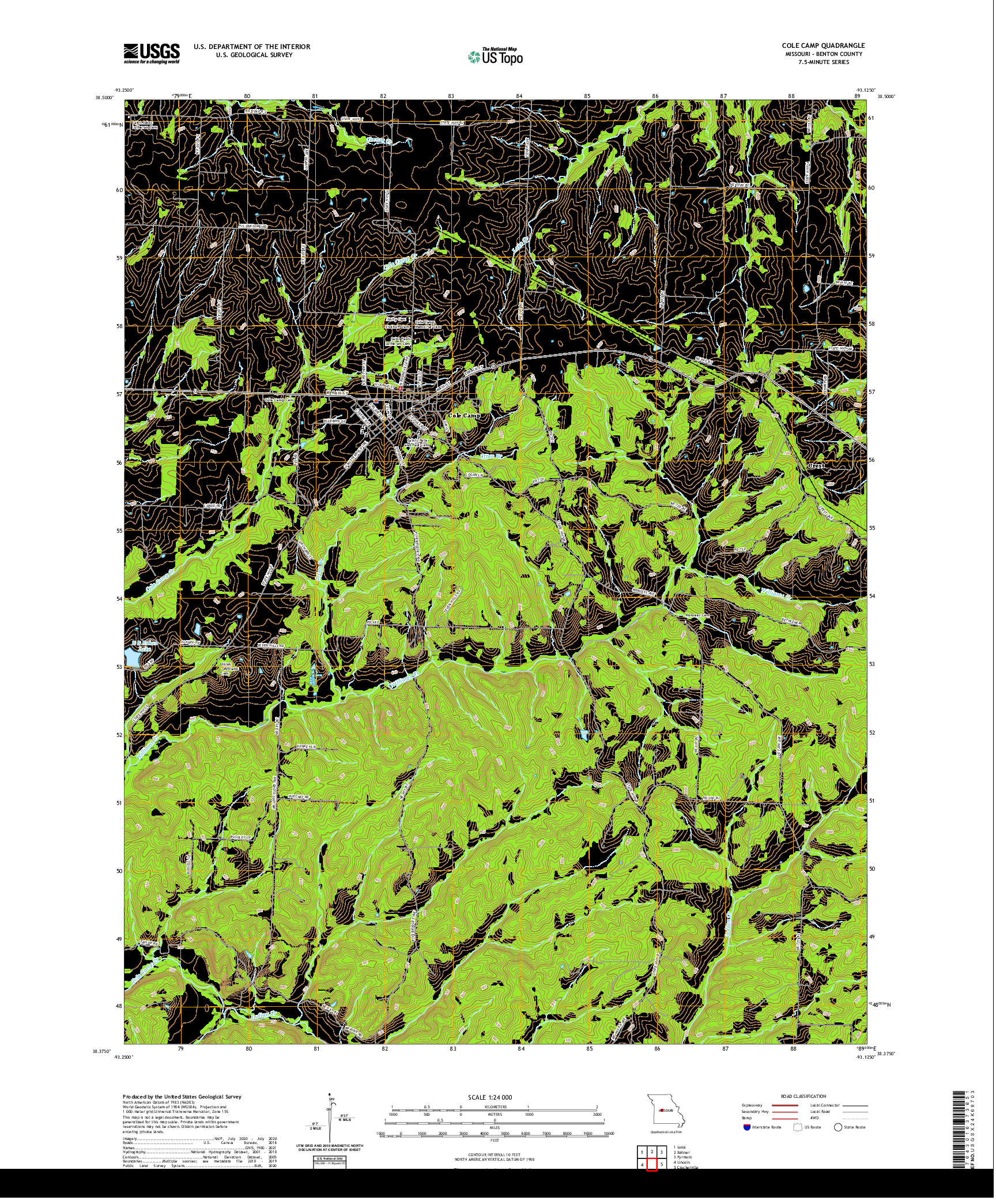 USGS US TOPO 7.5-MINUTE MAP FOR COLE CAMP, MO 2021