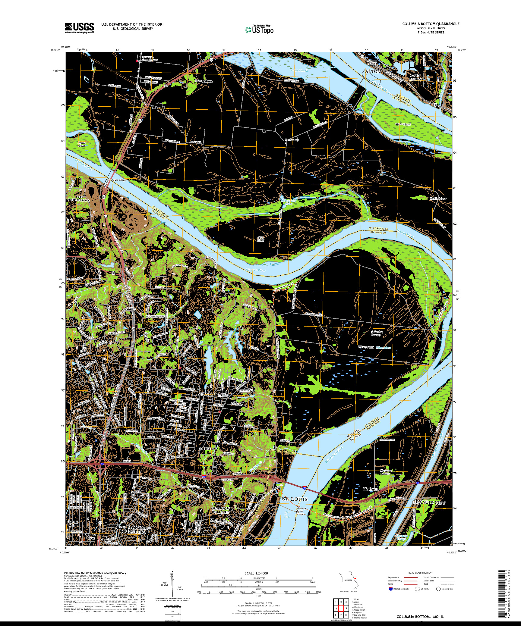 USGS US TOPO 7.5-MINUTE MAP FOR COLUMBIA BOTTOM, MO,IL 2021