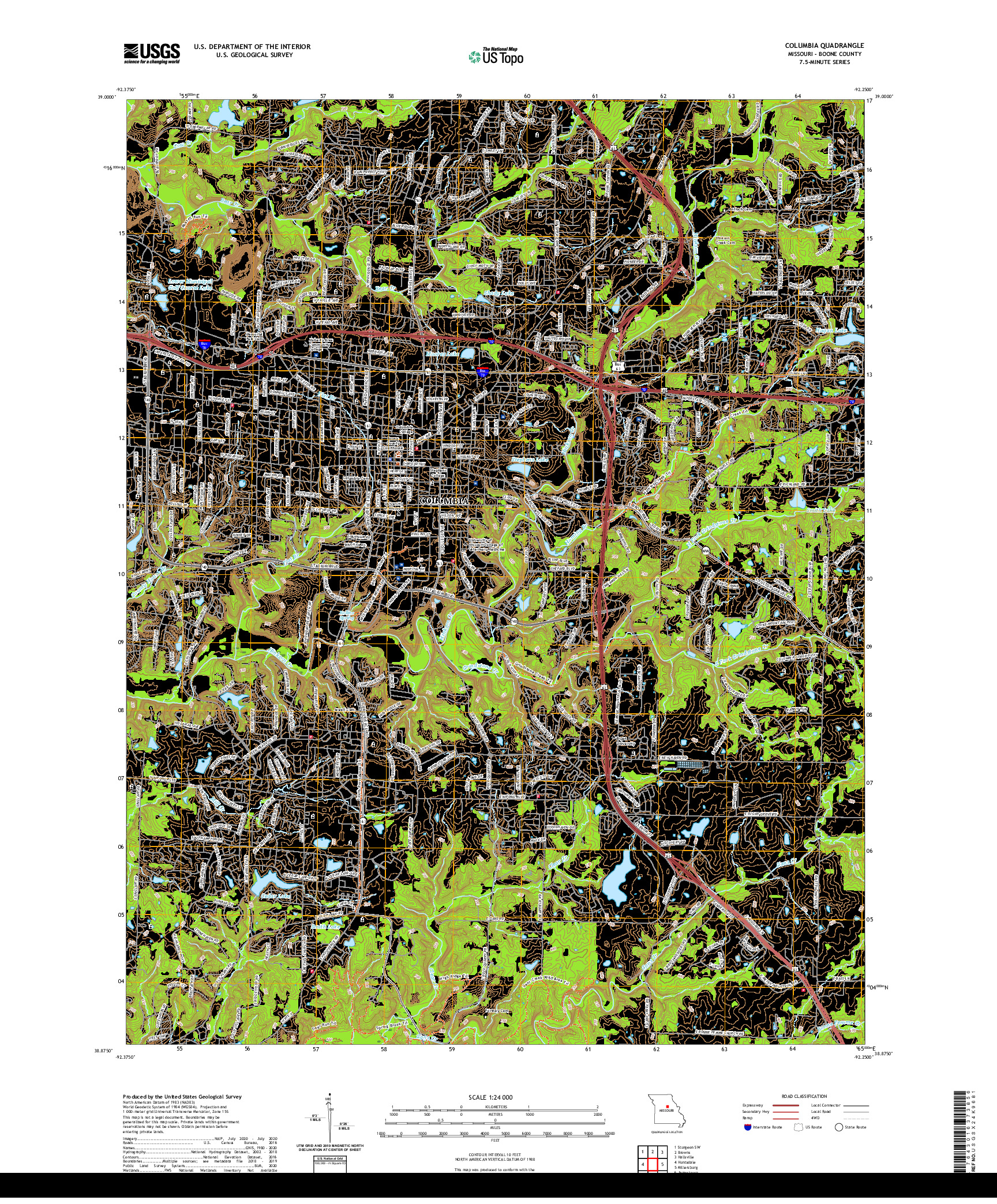 USGS US TOPO 7.5-MINUTE MAP FOR COLUMBIA, MO 2021