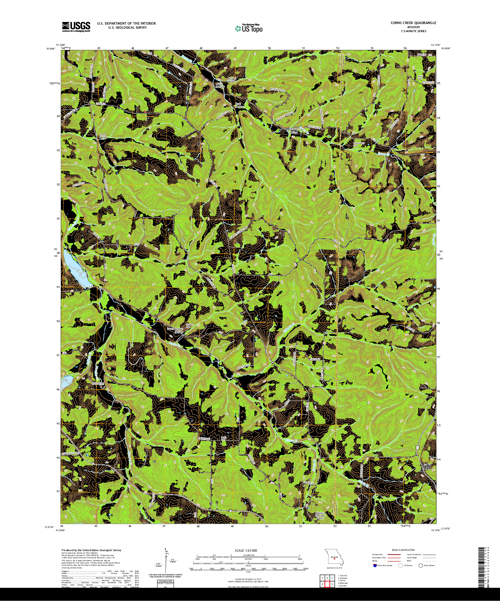 USGS US TOPO 7.5-MINUTE MAP FOR CONNS CREEK, MO 2021