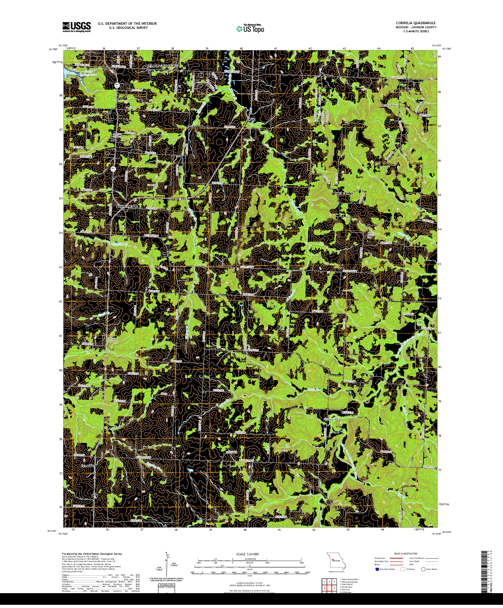 USGS US TOPO 7.5-MINUTE MAP FOR CORNELIA, MO 2021