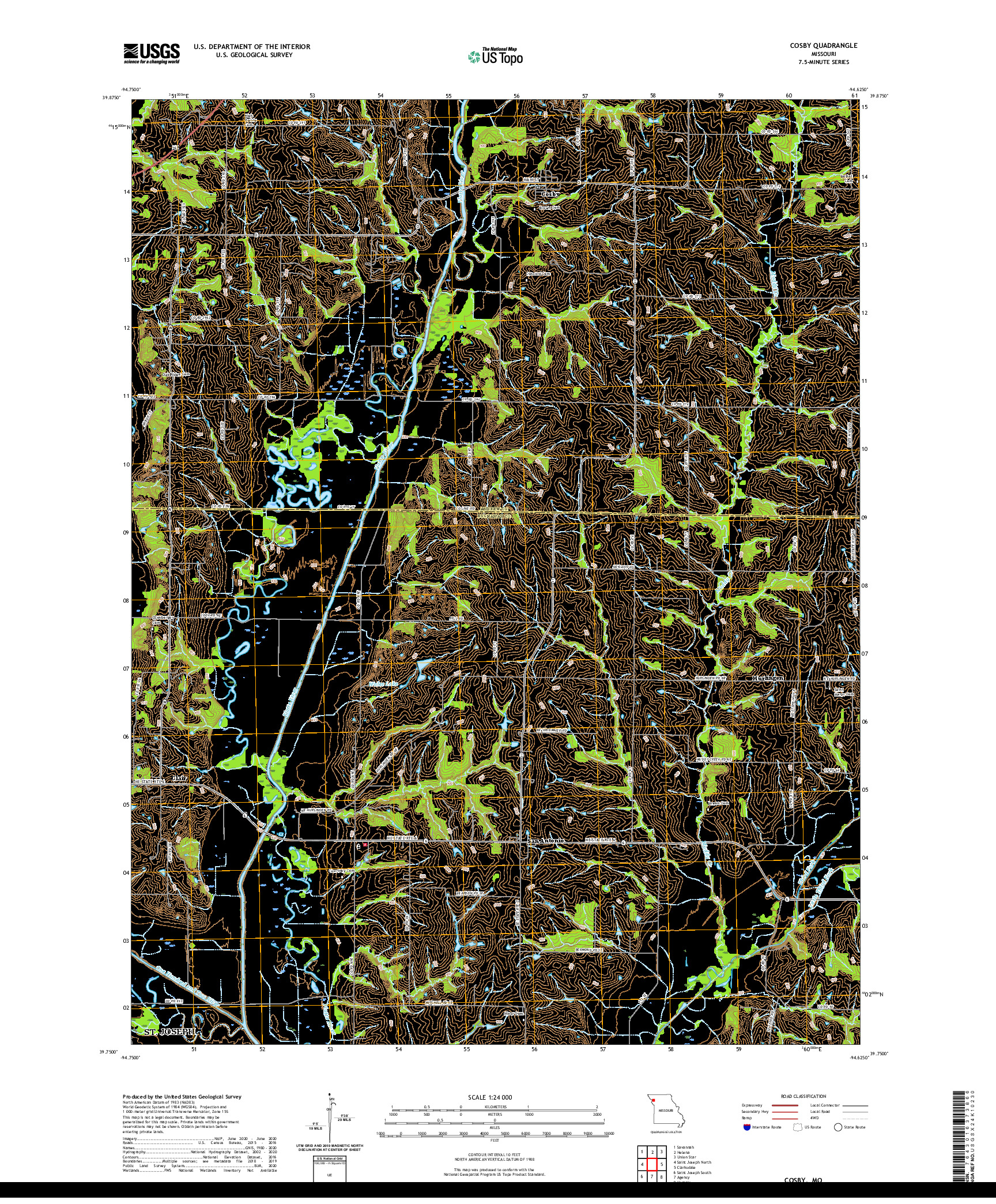 USGS US TOPO 7.5-MINUTE MAP FOR COSBY, MO 2021