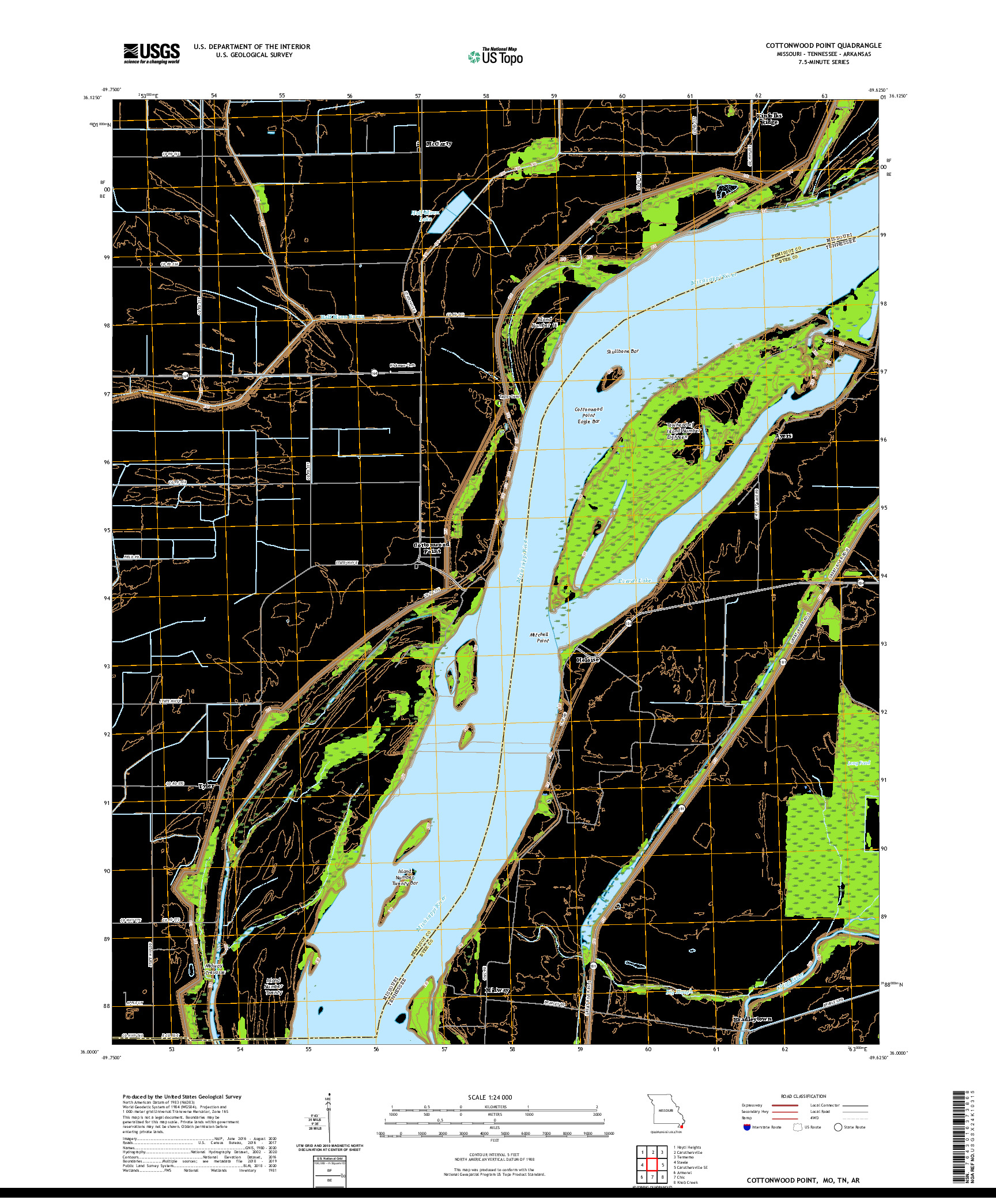 USGS US TOPO 7.5-MINUTE MAP FOR COTTONWOOD POINT, MO,TN,AR 2021