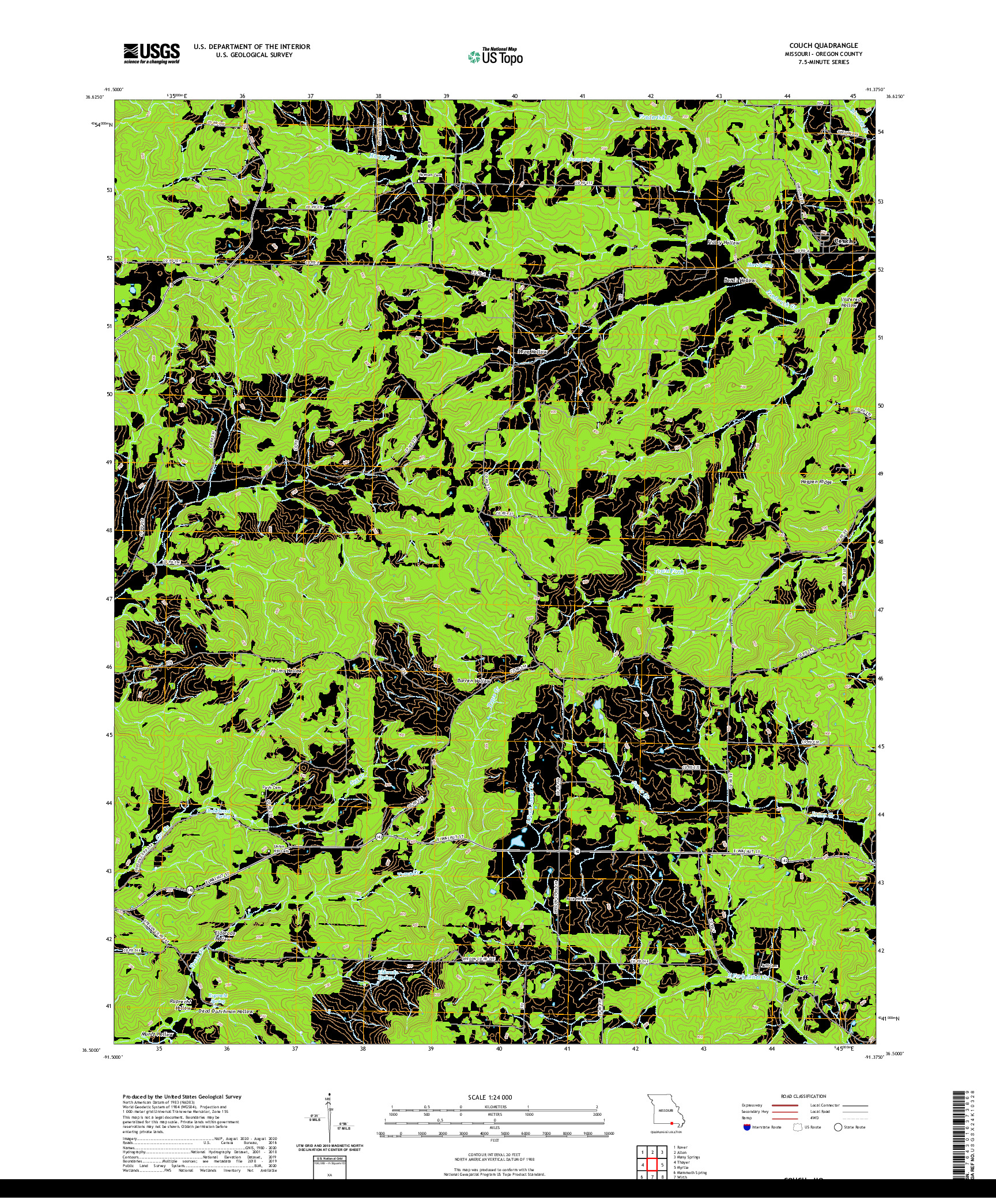 USGS US TOPO 7.5-MINUTE MAP FOR COUCH, MO 2021