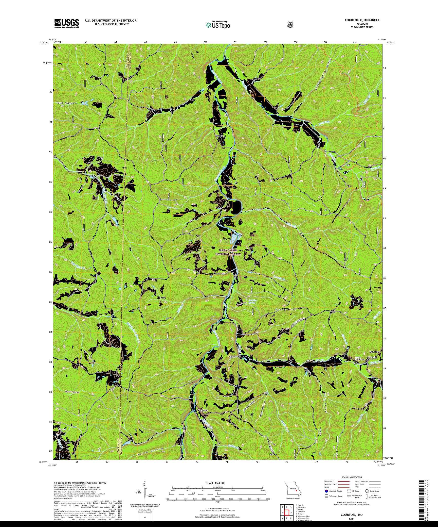 USGS US TOPO 7.5-MINUTE MAP FOR COURTOIS, MO 2021