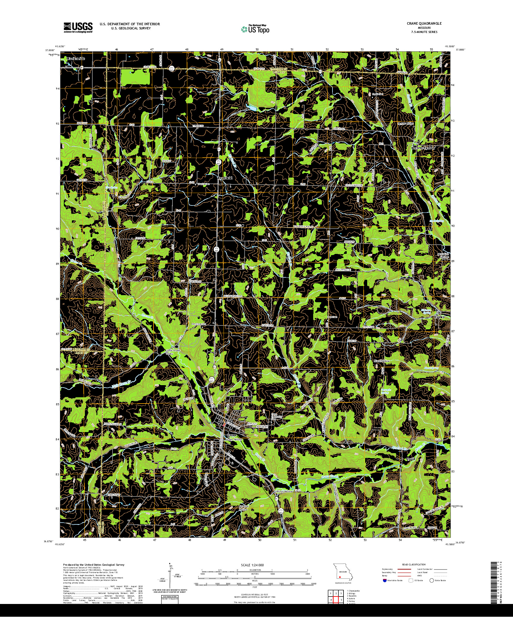 USGS US TOPO 7.5-MINUTE MAP FOR CRANE, MO 2021