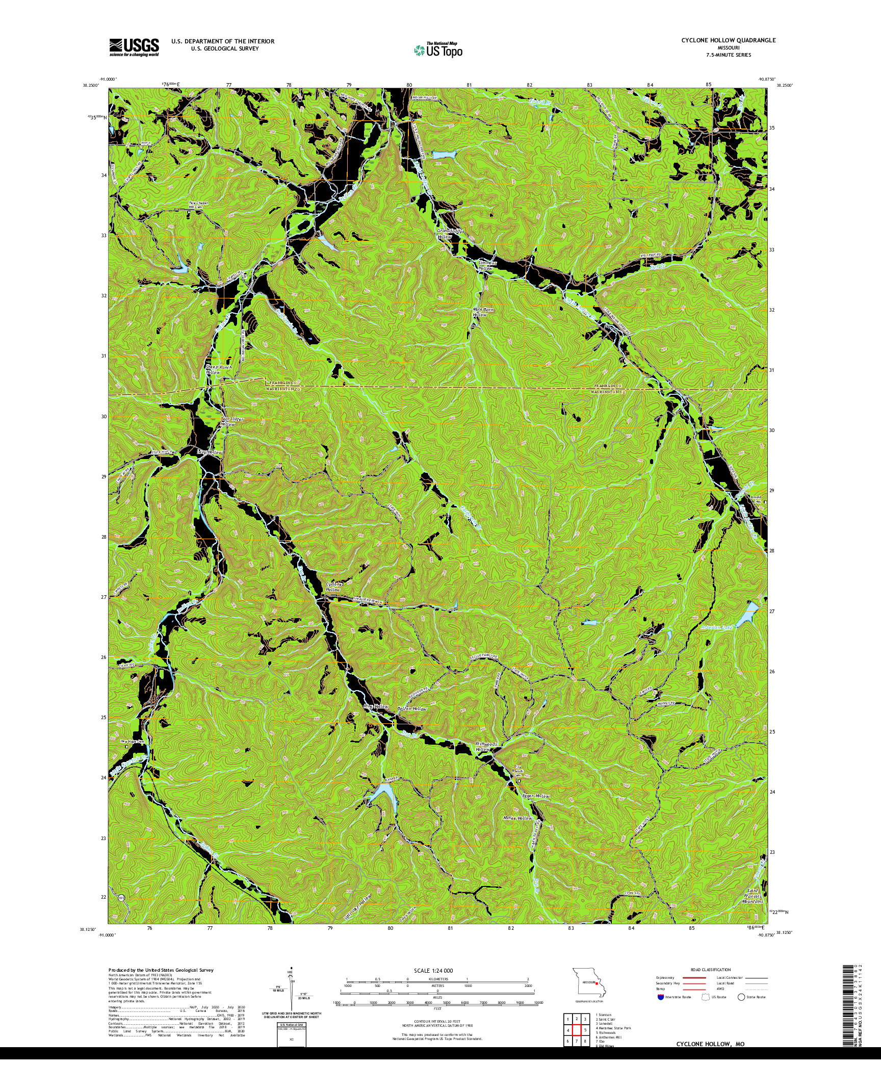 USGS US TOPO 7.5-MINUTE MAP FOR CYCLONE HOLLOW, MO 2021