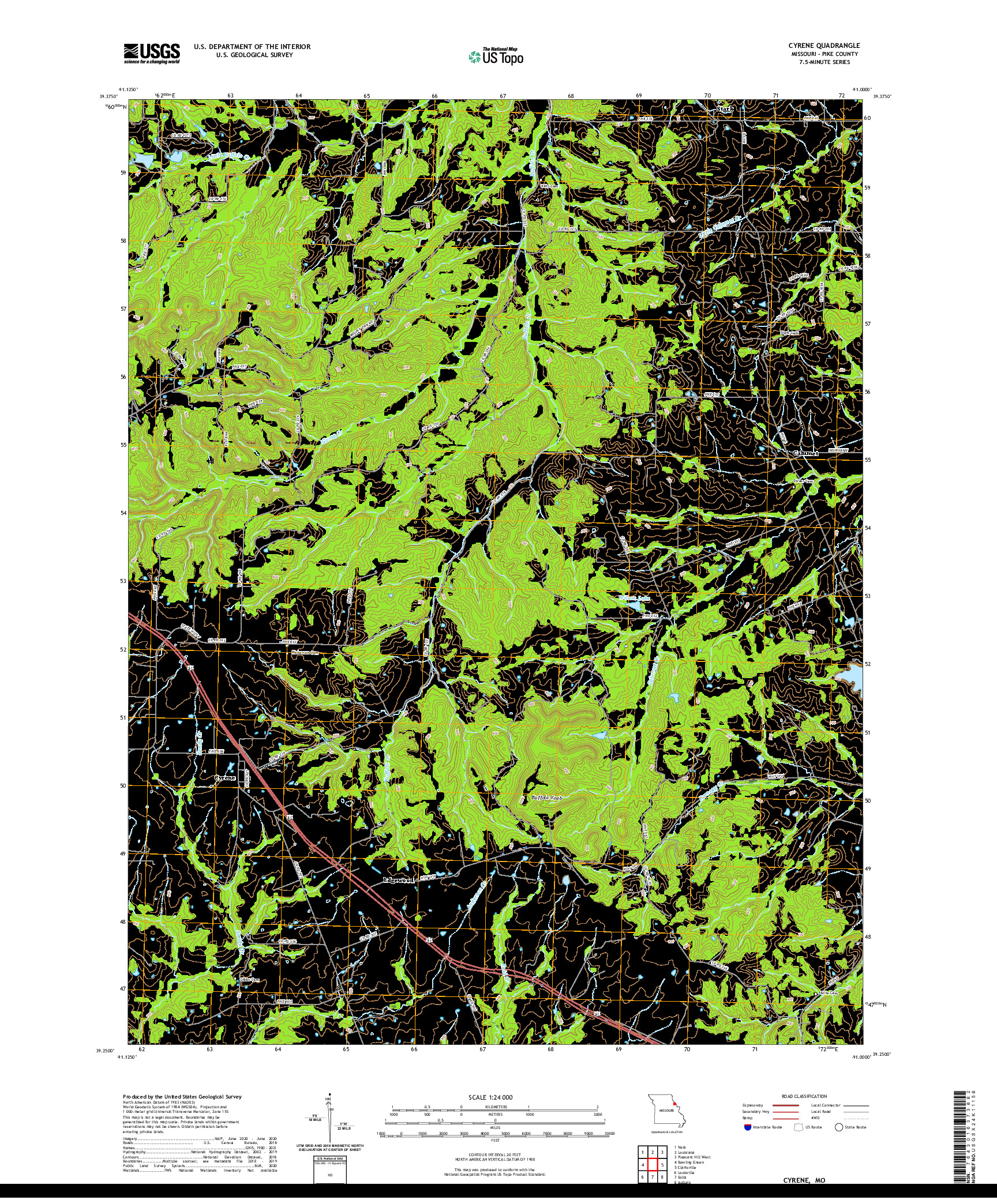 USGS US TOPO 7.5-MINUTE MAP FOR CYRENE, MO 2021