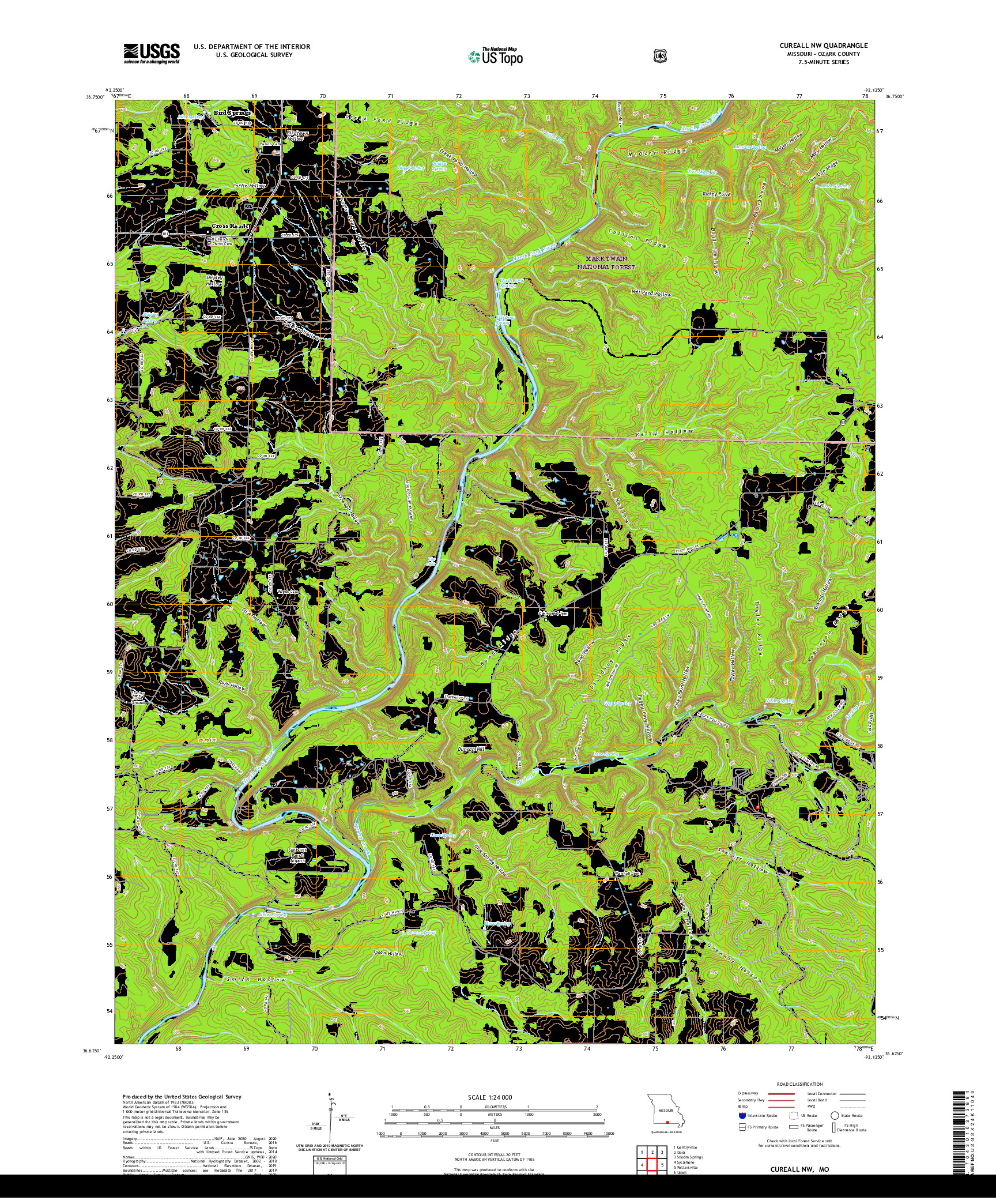 USGS US TOPO 7.5-MINUTE MAP FOR CUREALL NW, MO 2021