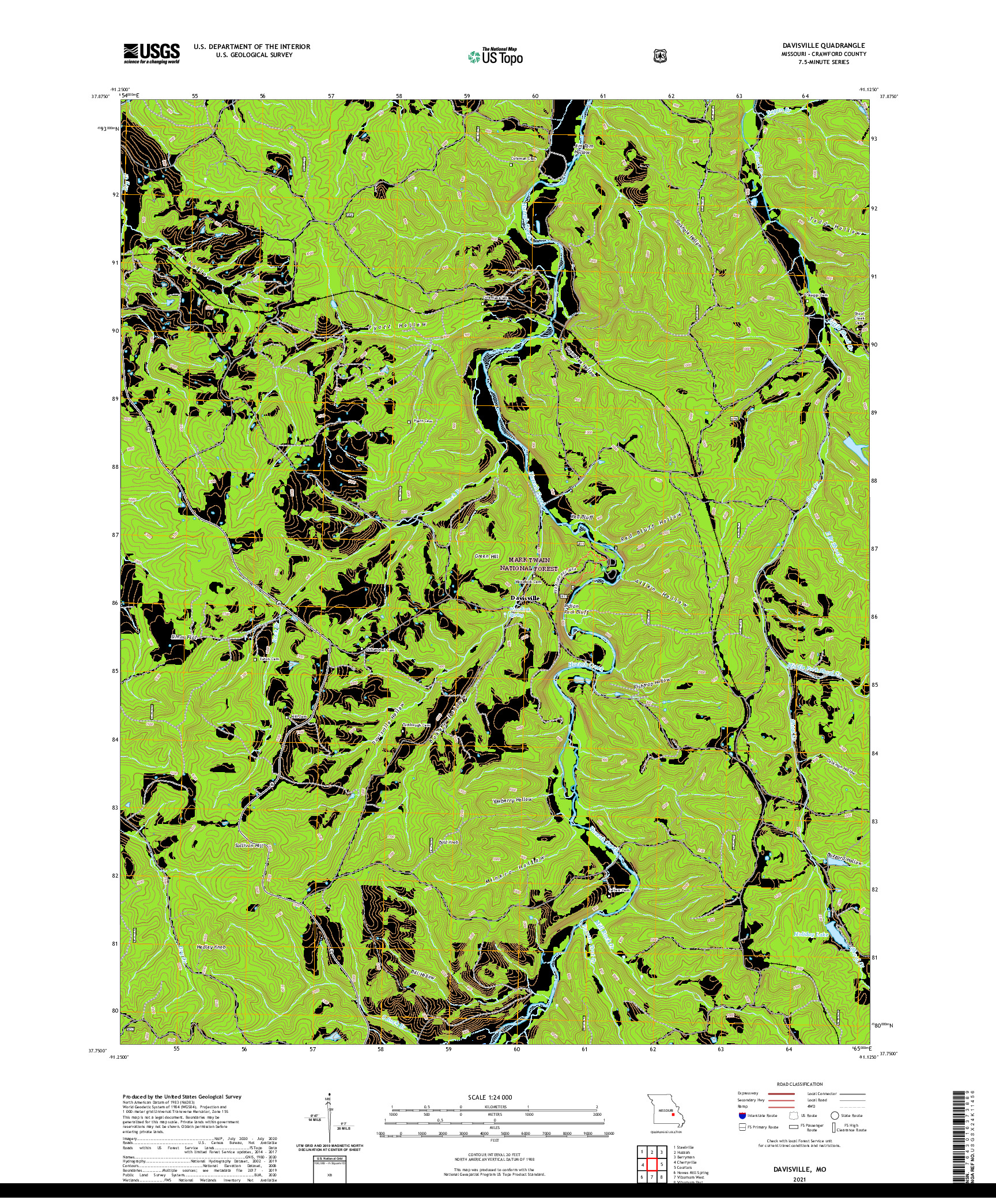 USGS US TOPO 7.5-MINUTE MAP FOR DAVISVILLE, MO 2021