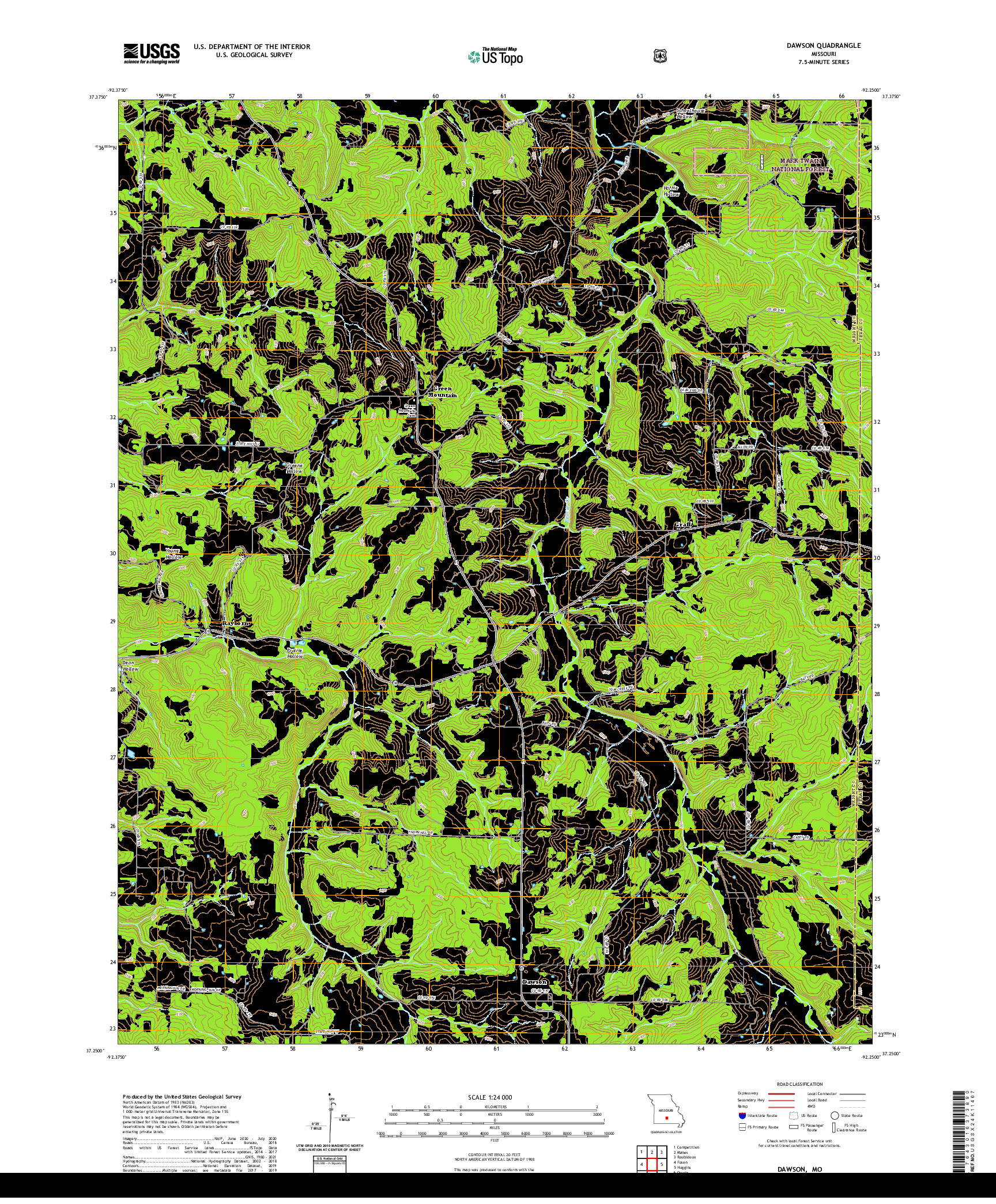 USGS US TOPO 7.5-MINUTE MAP FOR DAWSON, MO 2021