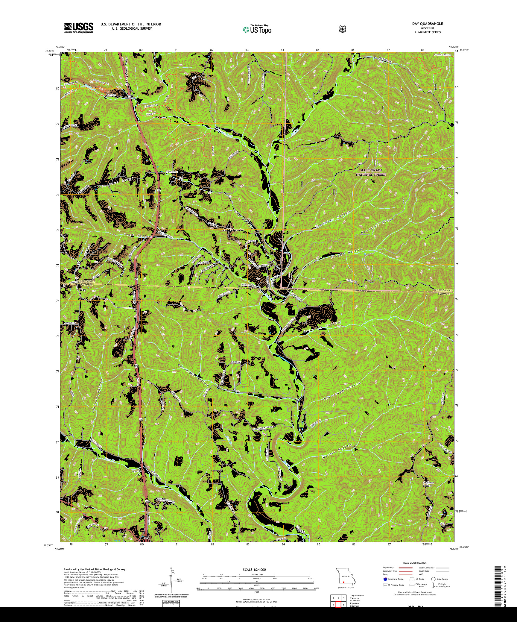 USGS US TOPO 7.5-MINUTE MAP FOR DAY, MO 2021