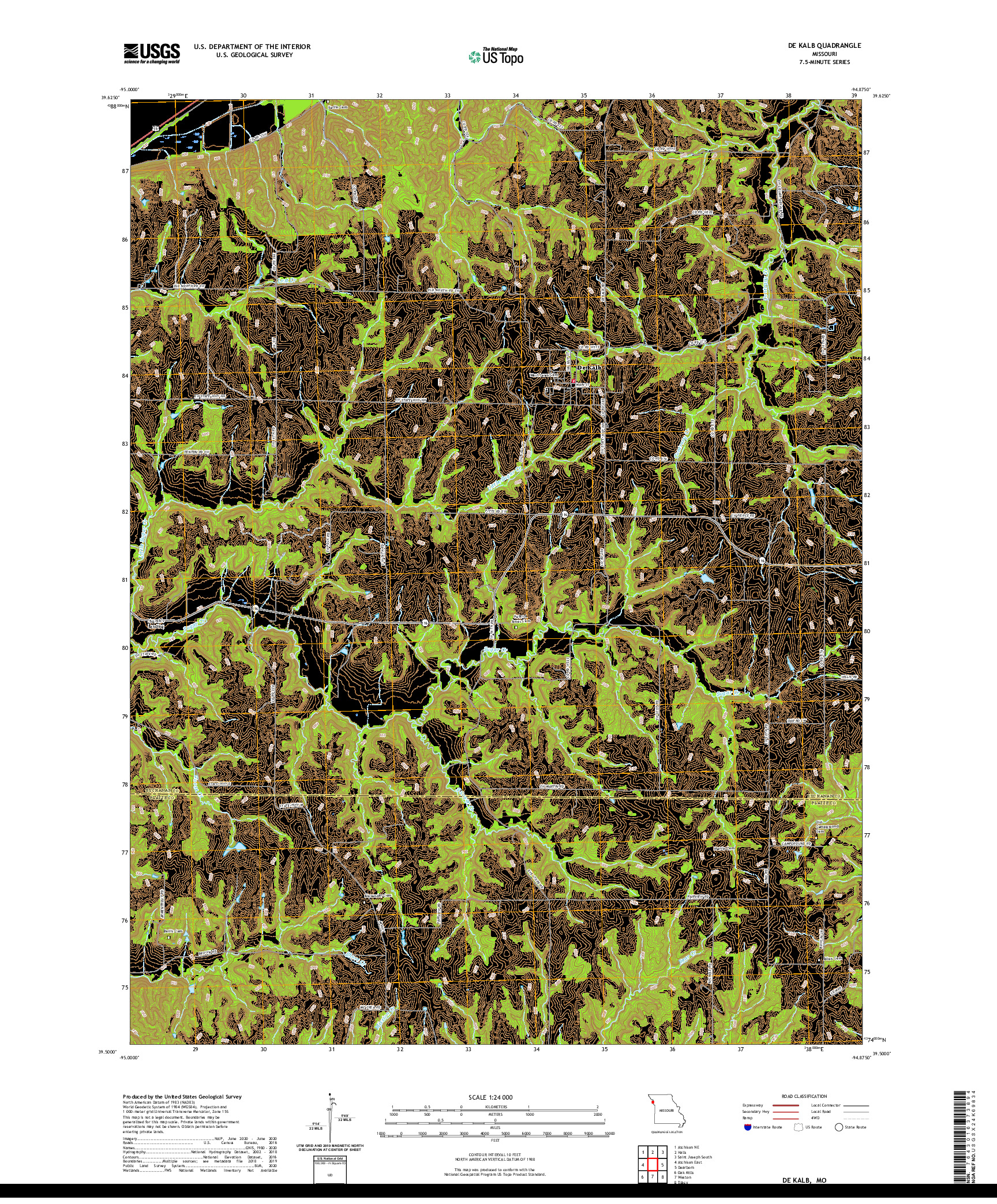 USGS US TOPO 7.5-MINUTE MAP FOR DE KALB, MO 2021