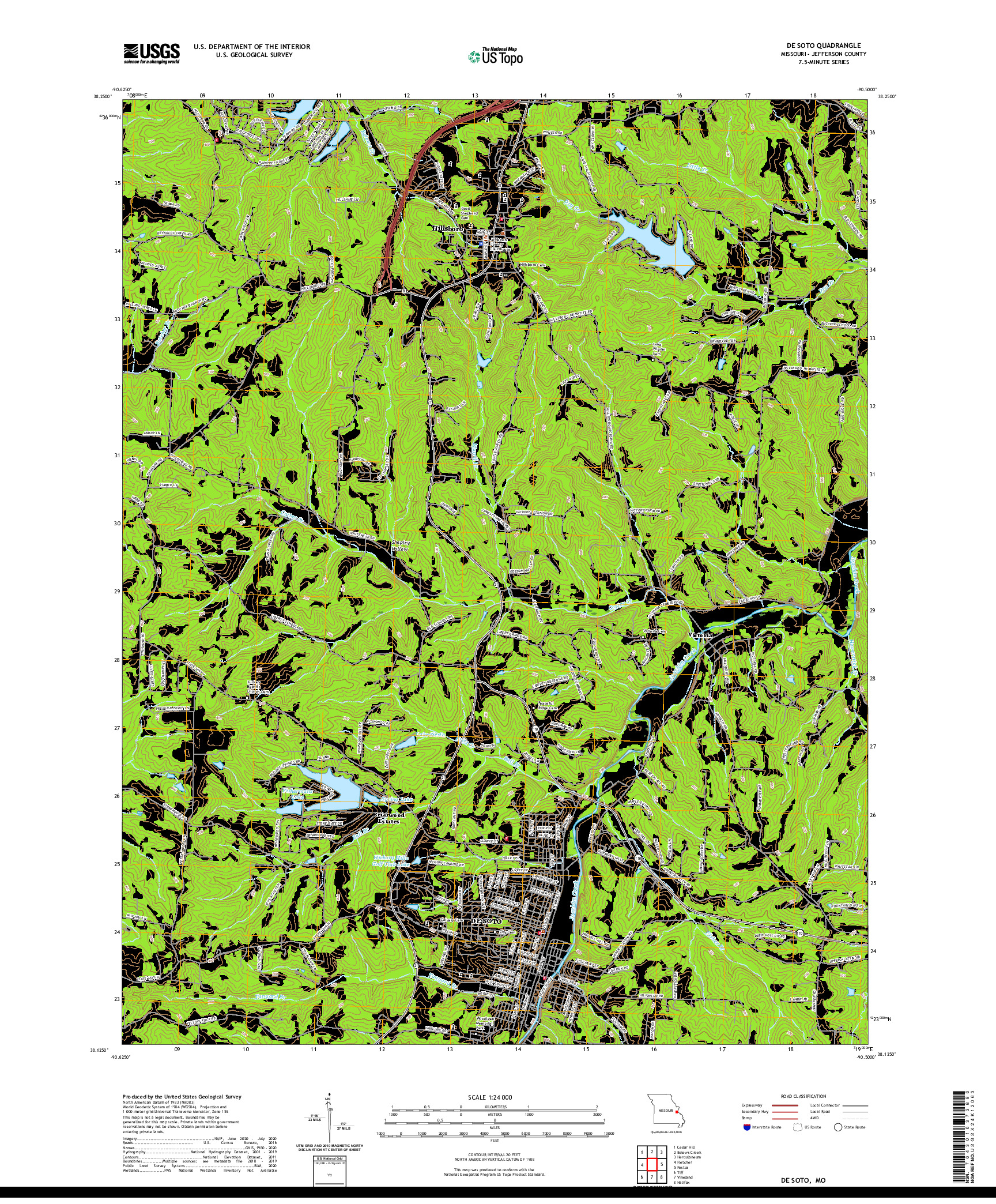 USGS US TOPO 7.5-MINUTE MAP FOR DE SOTO, MO 2021