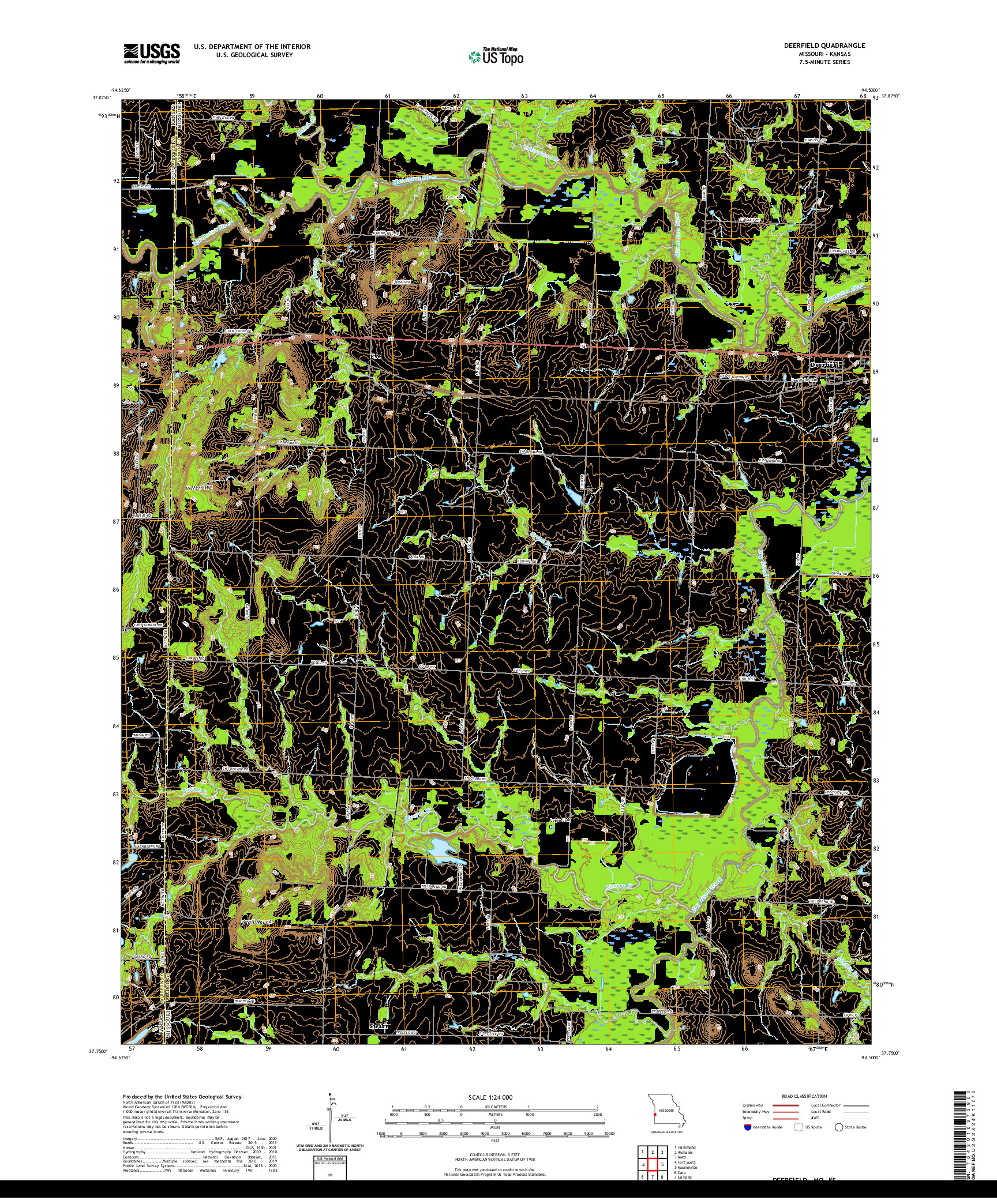 USGS US TOPO 7.5-MINUTE MAP FOR DEERFIELD, MO,KS 2021