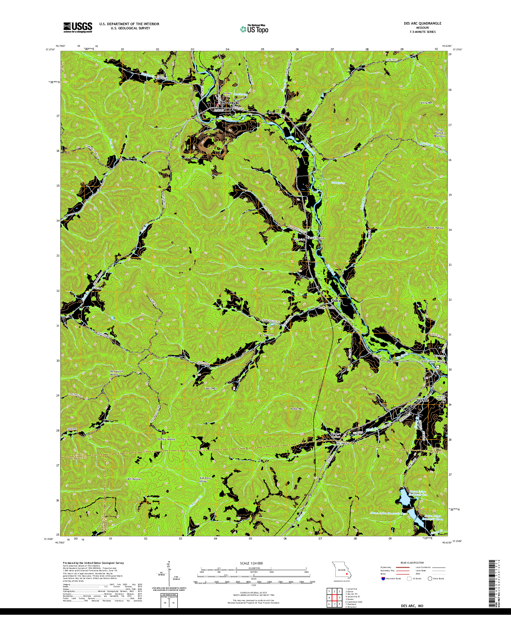 USGS US TOPO 7.5-MINUTE MAP FOR DES ARC, MO 2021