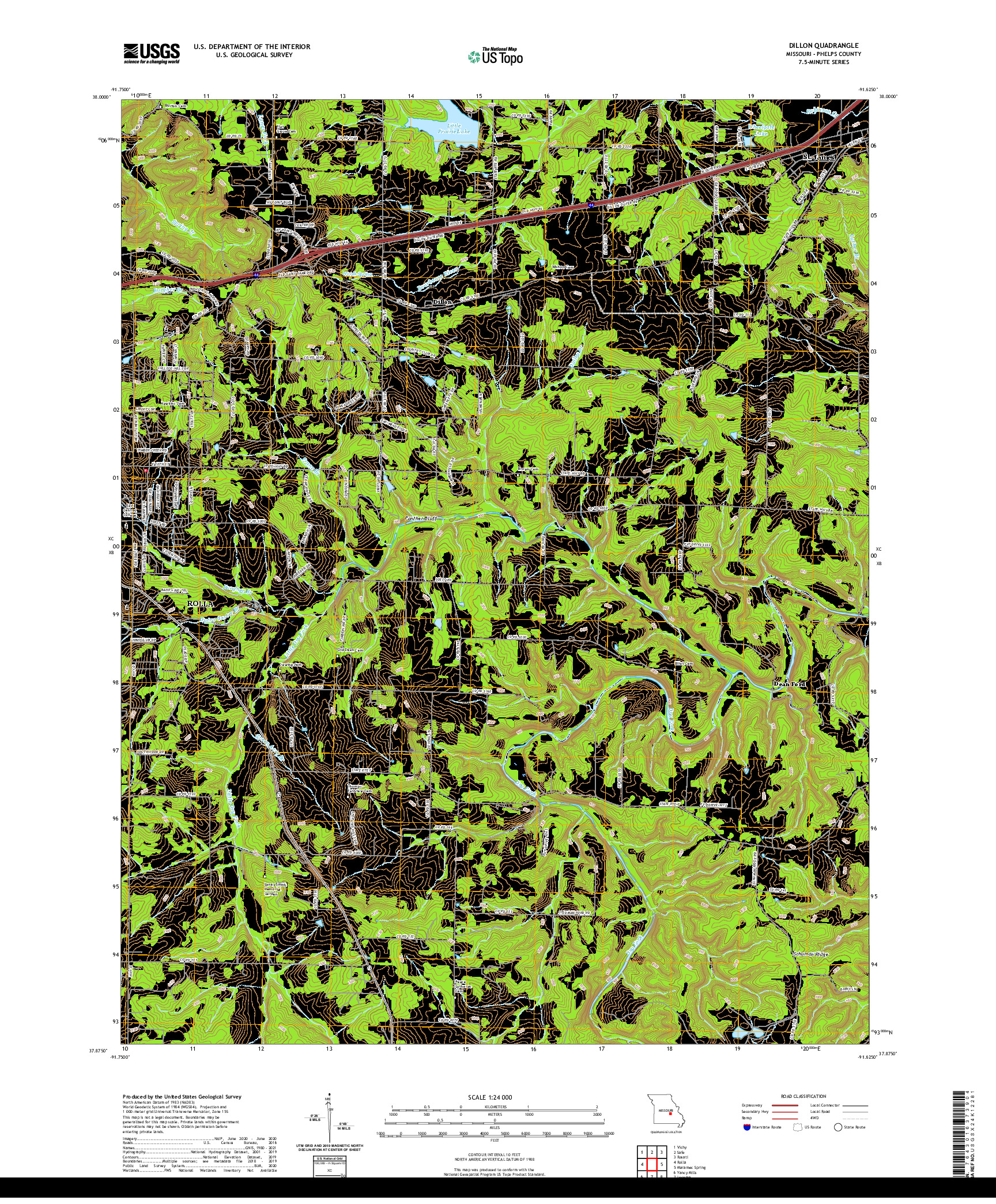 USGS US TOPO 7.5-MINUTE MAP FOR DILLON, MO 2021