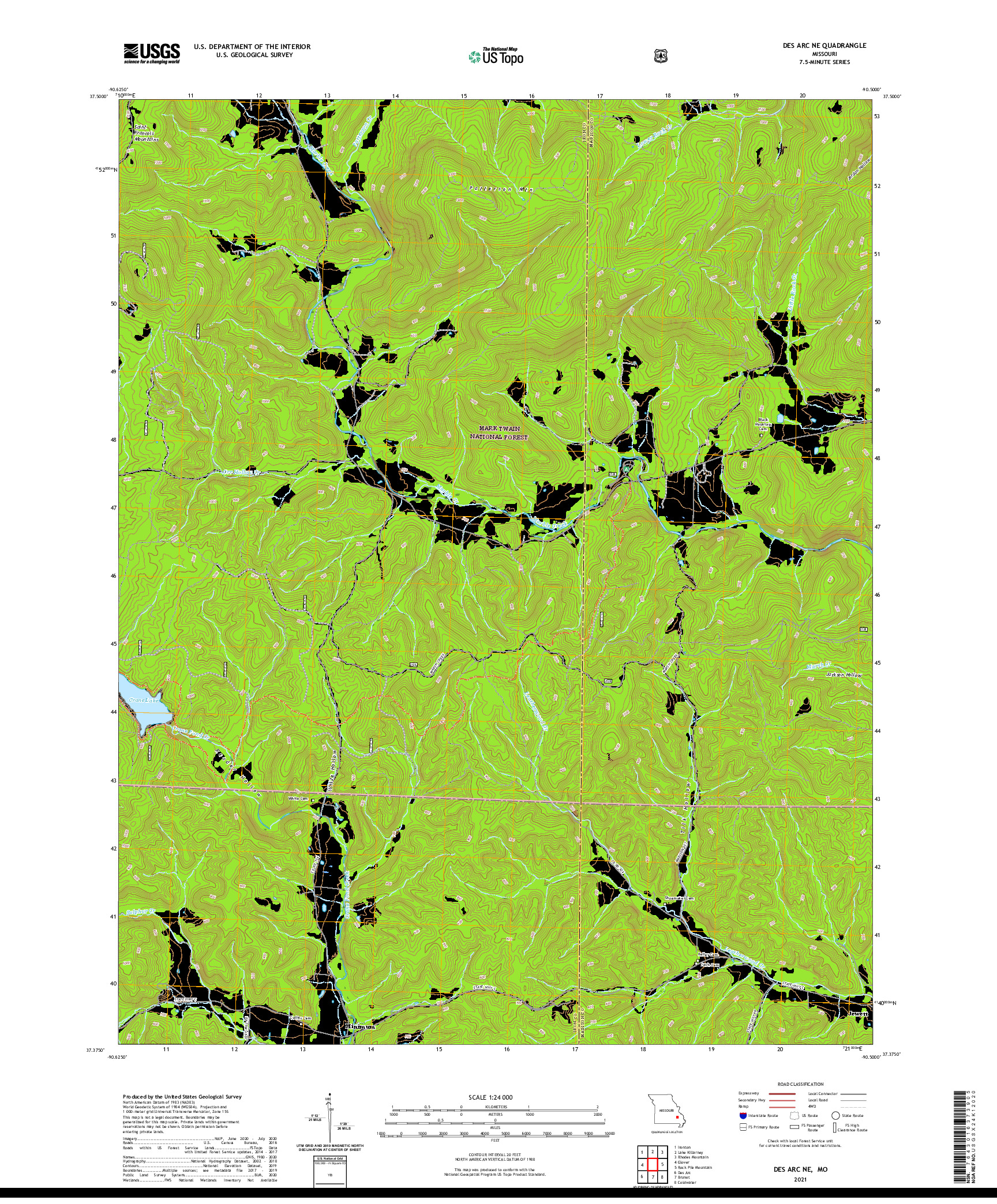 USGS US TOPO 7.5-MINUTE MAP FOR DES ARC NE, MO 2021