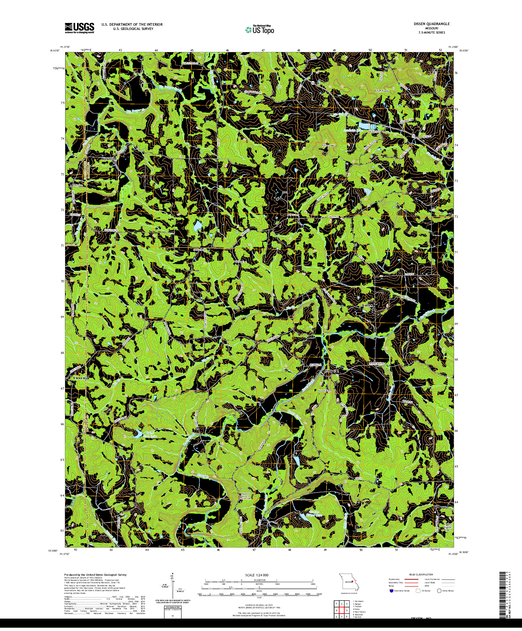 USGS US TOPO 7.5-MINUTE MAP FOR DISSEN, MO 2021