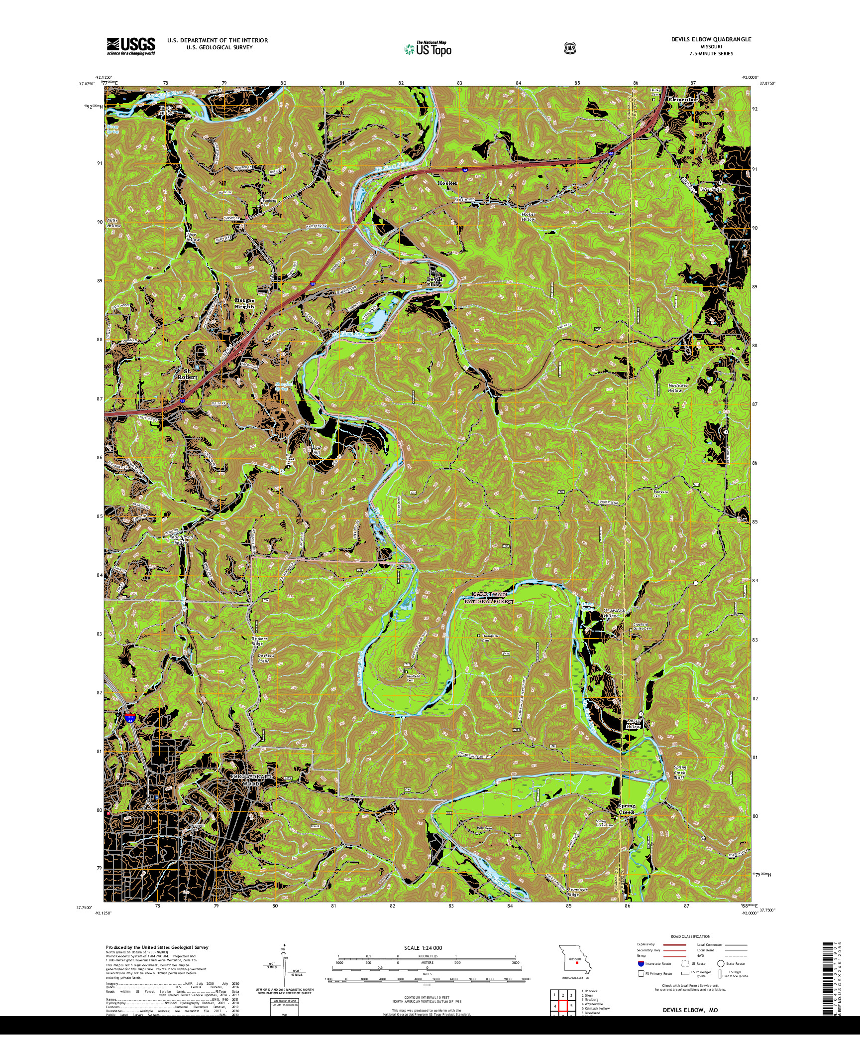 USGS US TOPO 7.5-MINUTE MAP FOR DEVILS ELBOW, MO 2021
