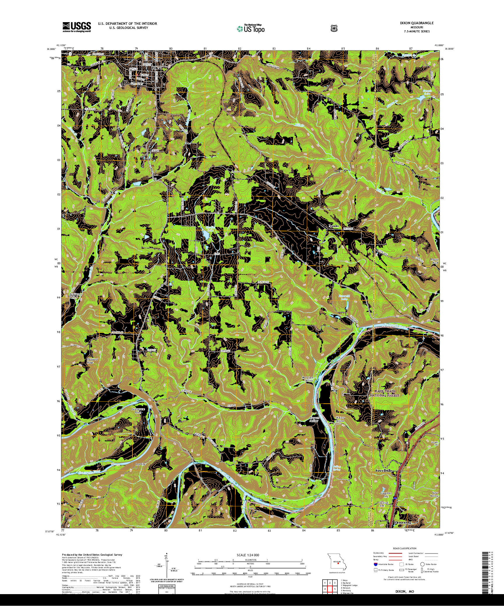 USGS US TOPO 7.5-MINUTE MAP FOR DIXON, MO 2021