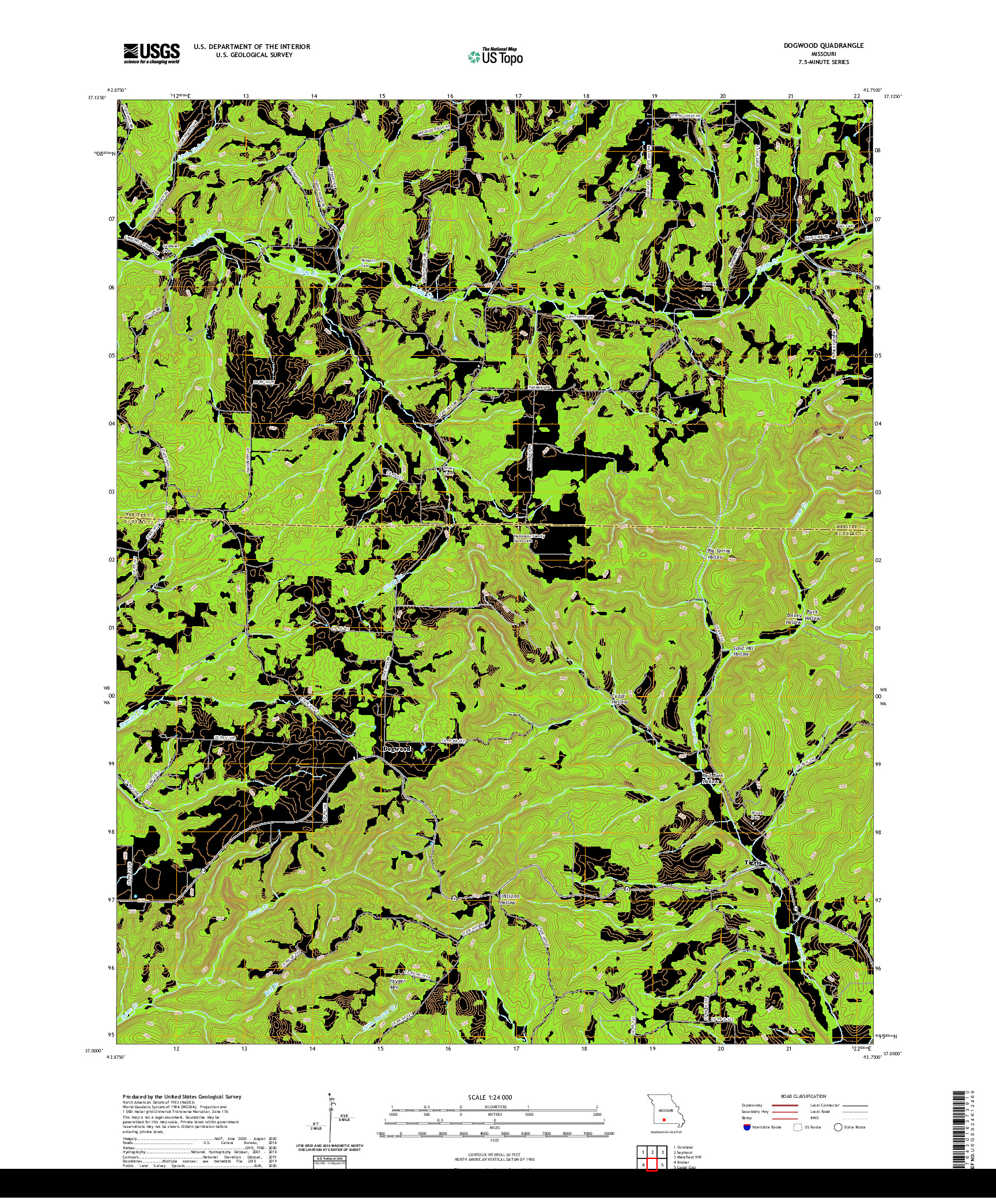 USGS US TOPO 7.5-MINUTE MAP FOR DOGWOOD, MO 2021