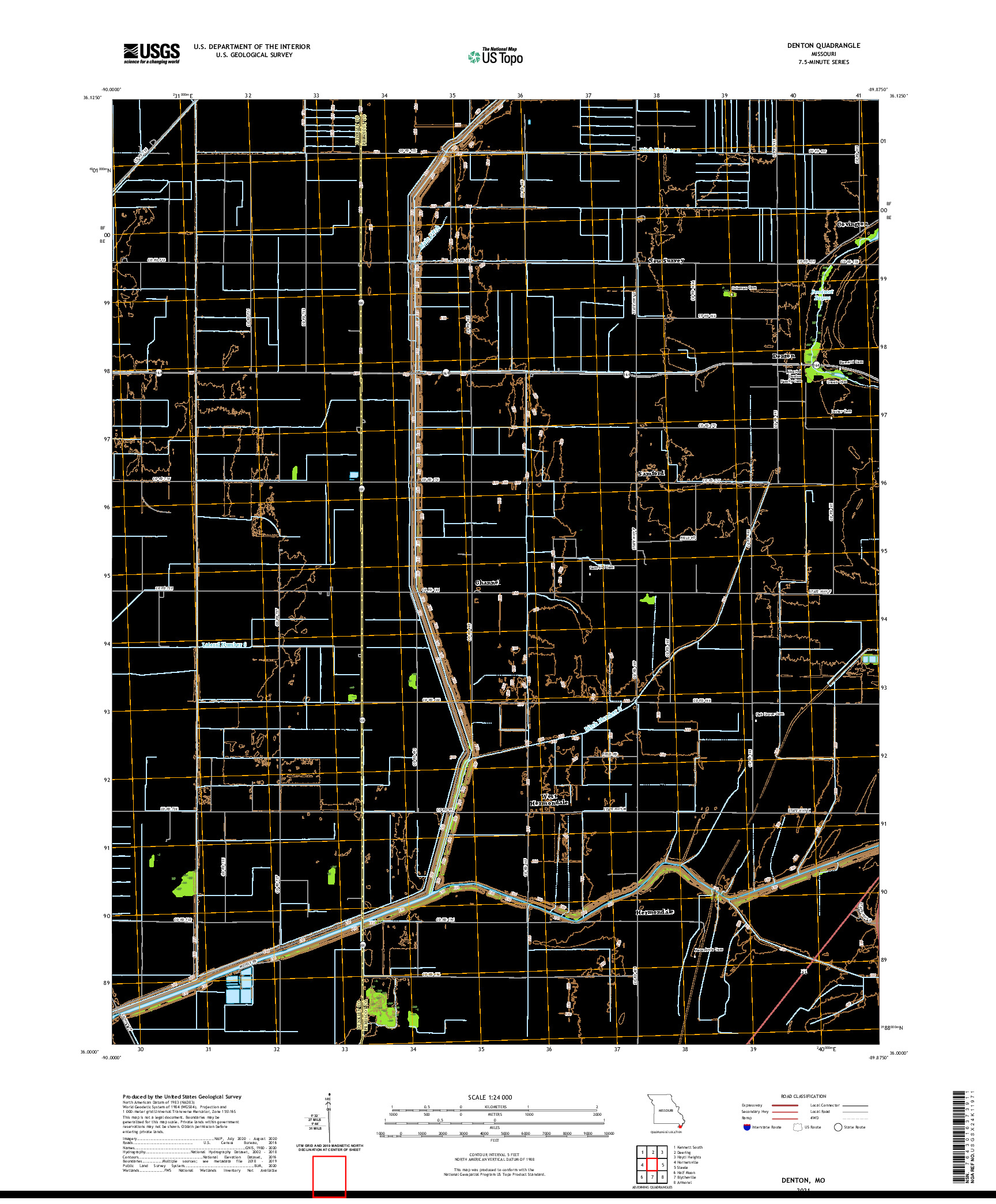 USGS US TOPO 7.5-MINUTE MAP FOR DENTON, MO 2021