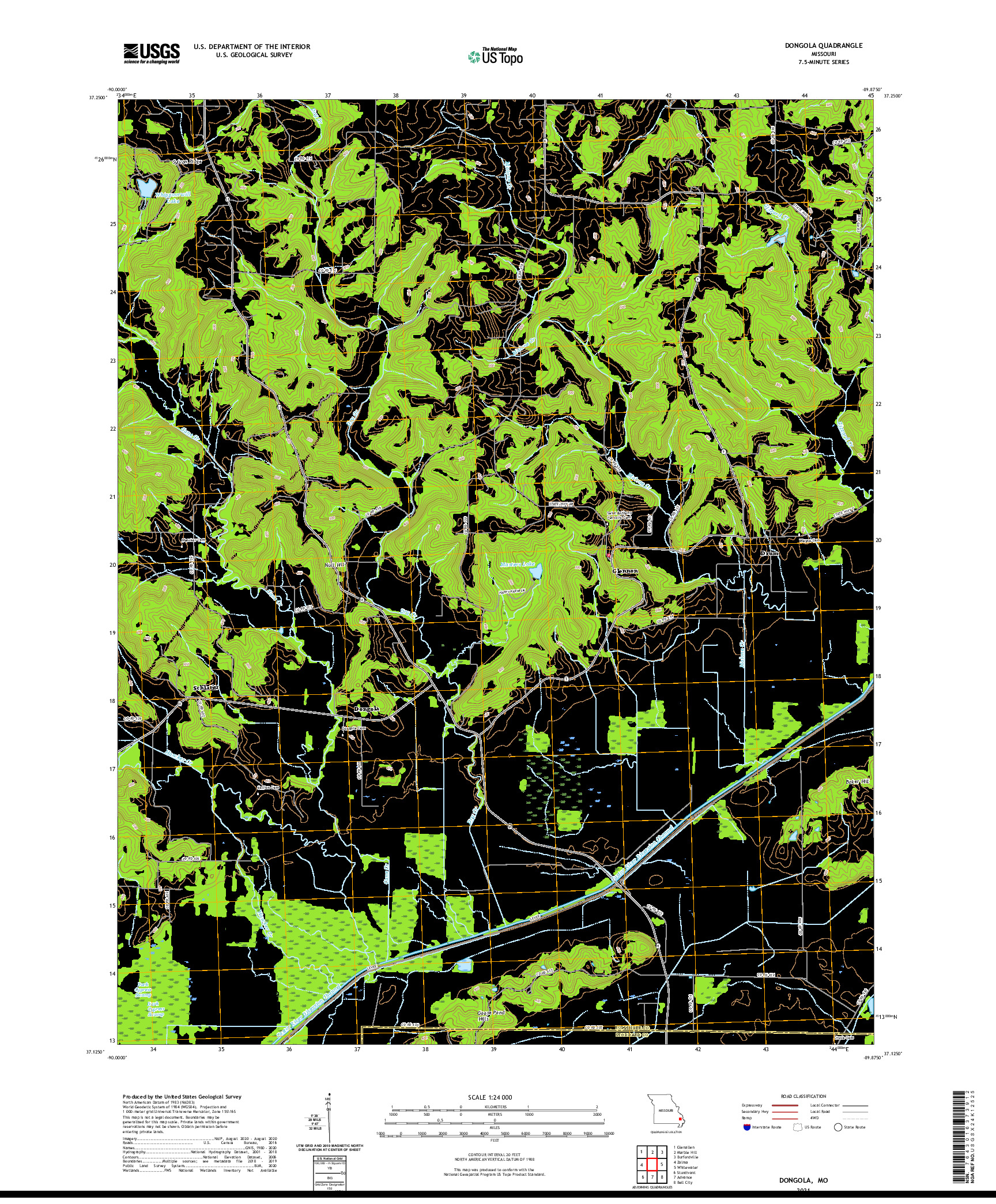 USGS US TOPO 7.5-MINUTE MAP FOR DONGOLA, MO 2021