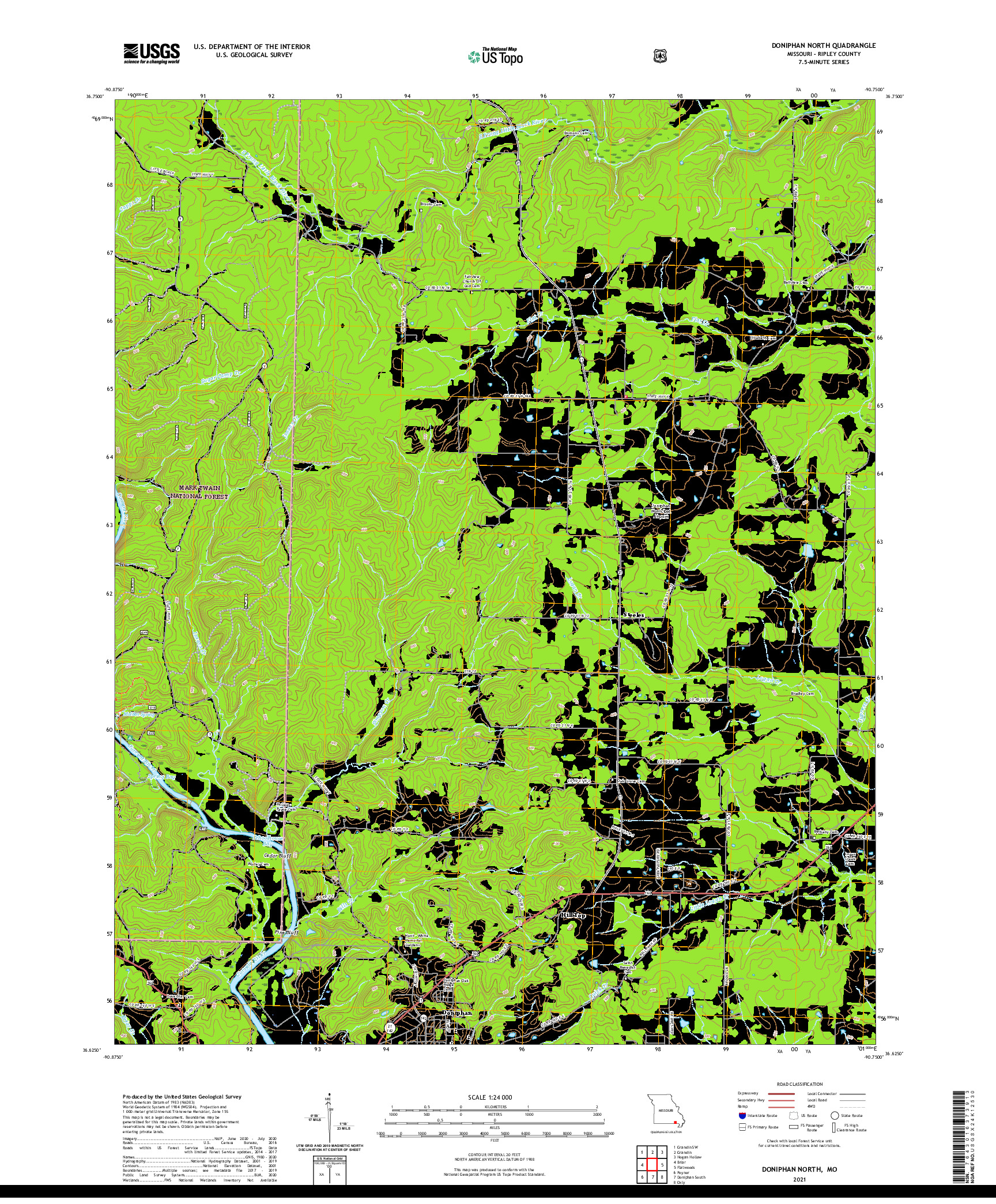 USGS US TOPO 7.5-MINUTE MAP FOR DONIPHAN NORTH, MO 2021