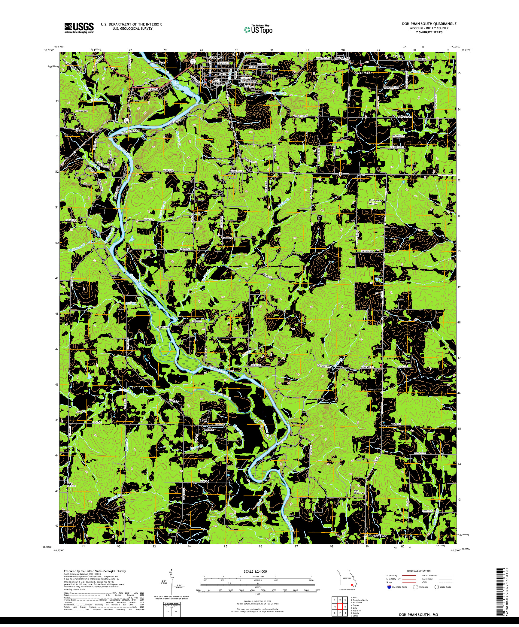 USGS US TOPO 7.5-MINUTE MAP FOR DONIPHAN SOUTH, MO 2021