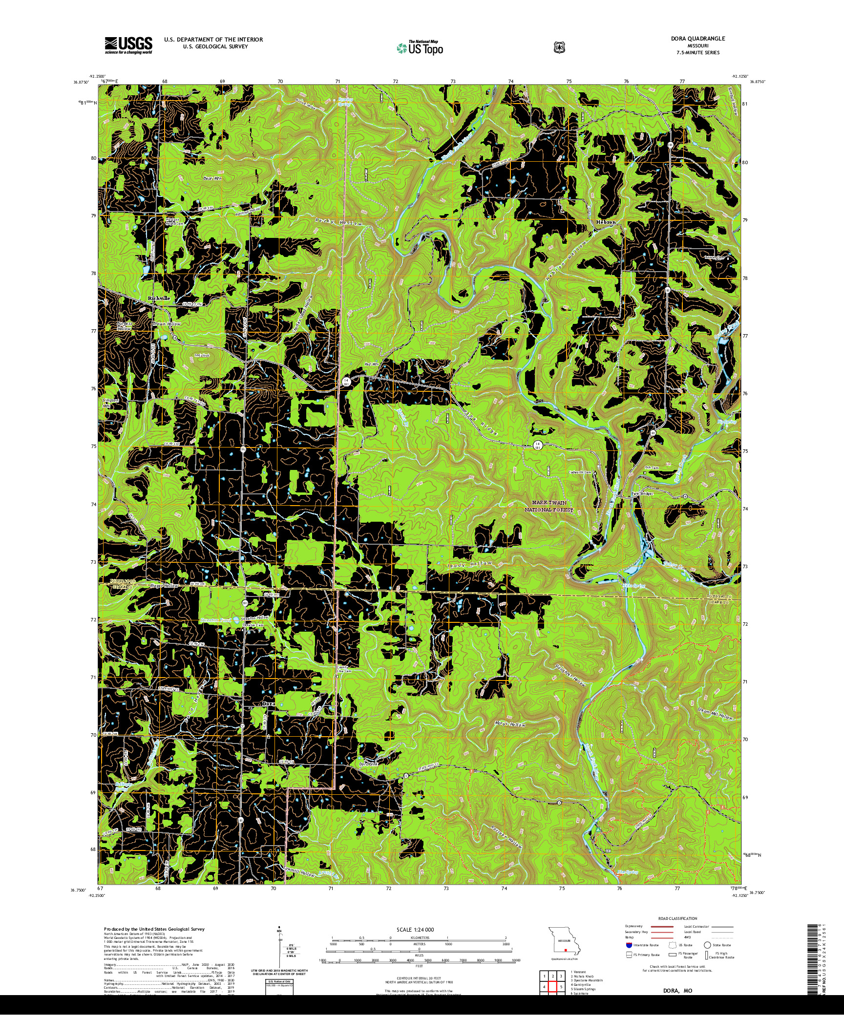 USGS US TOPO 7.5-MINUTE MAP FOR DORA, MO 2021